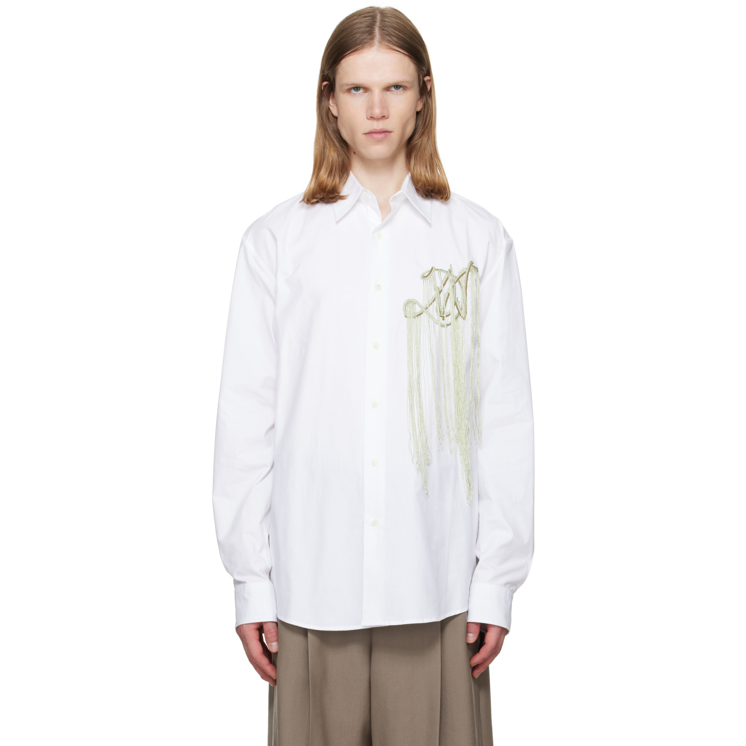 Dries Van Noten White Embroidered Cotton Shirt