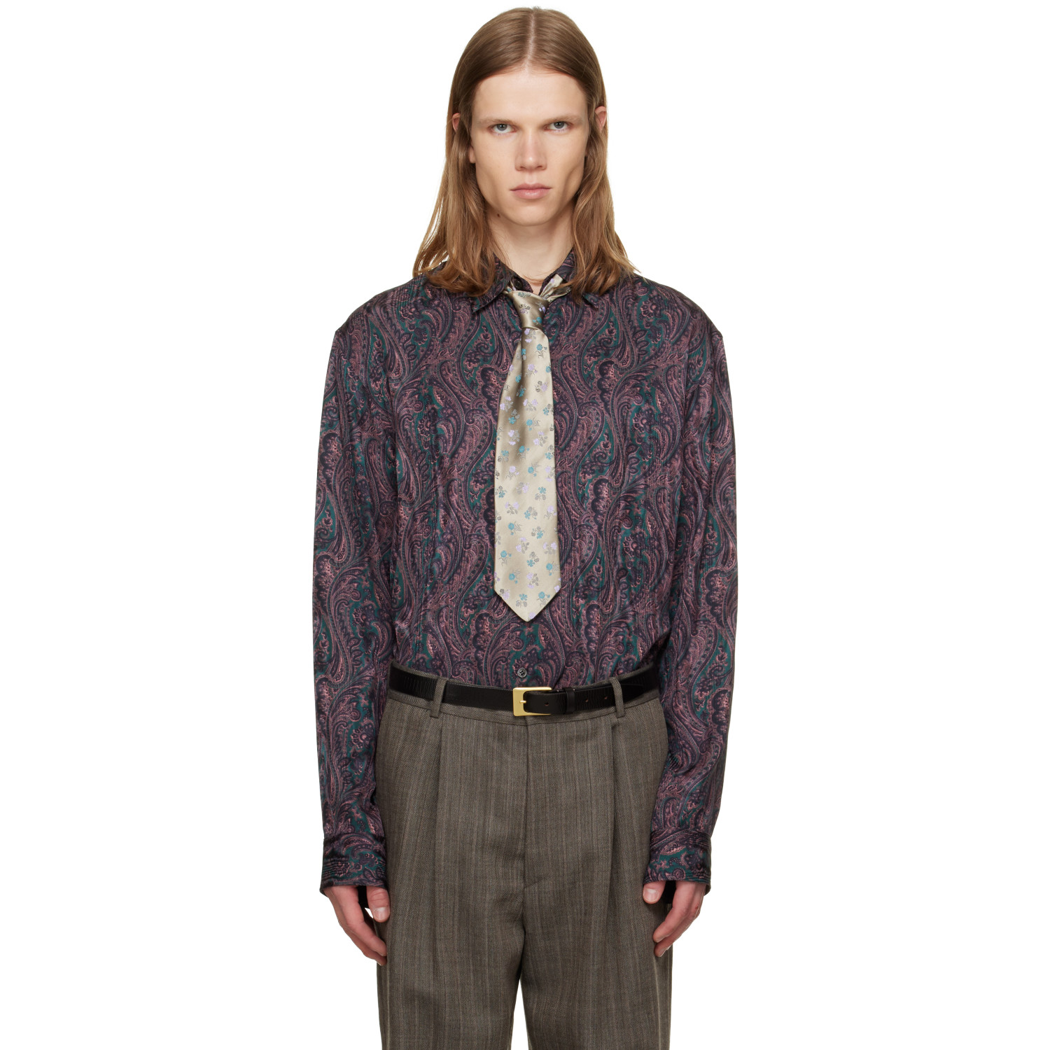Dries Van Noten Purple & Green Paisley Shirt