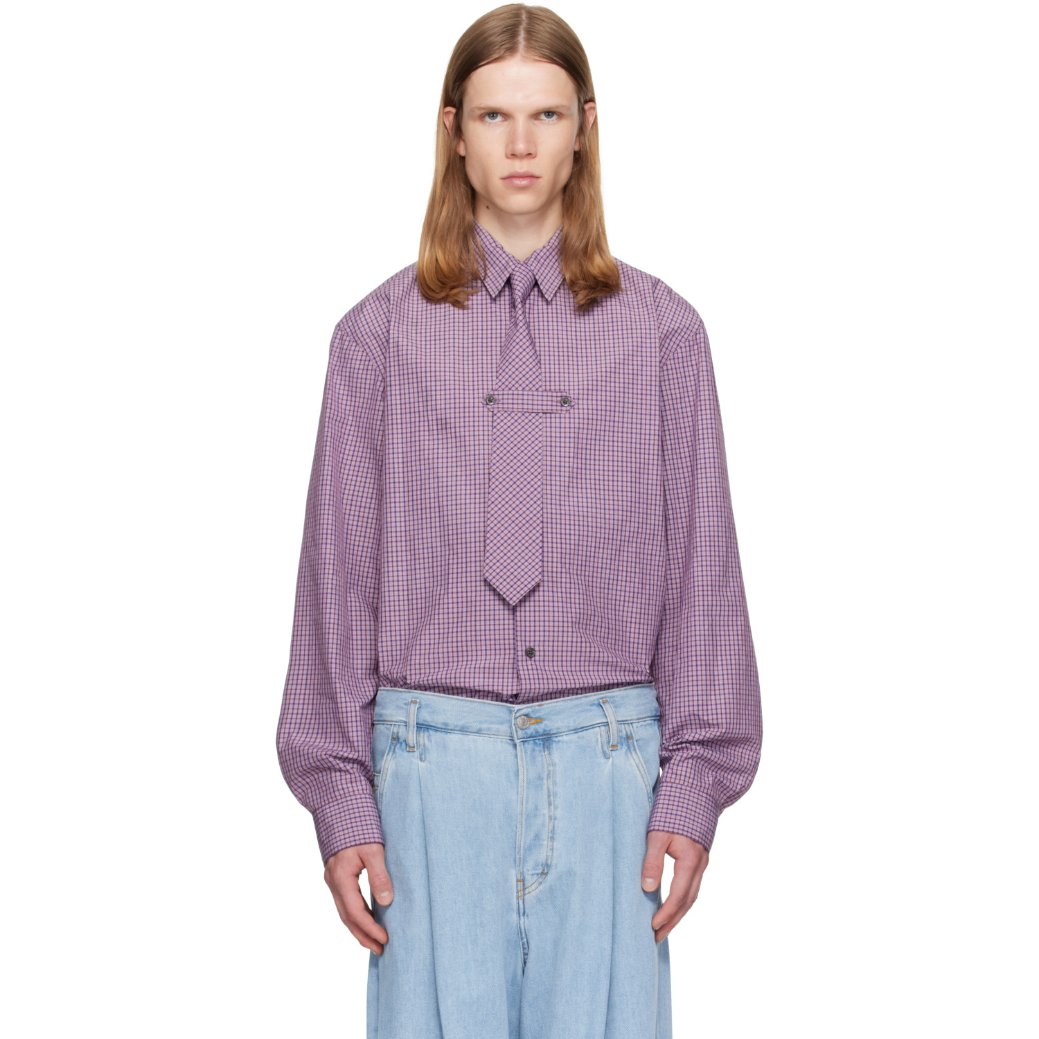 Dries Van Noten Purple Checkered Tie & Shirt