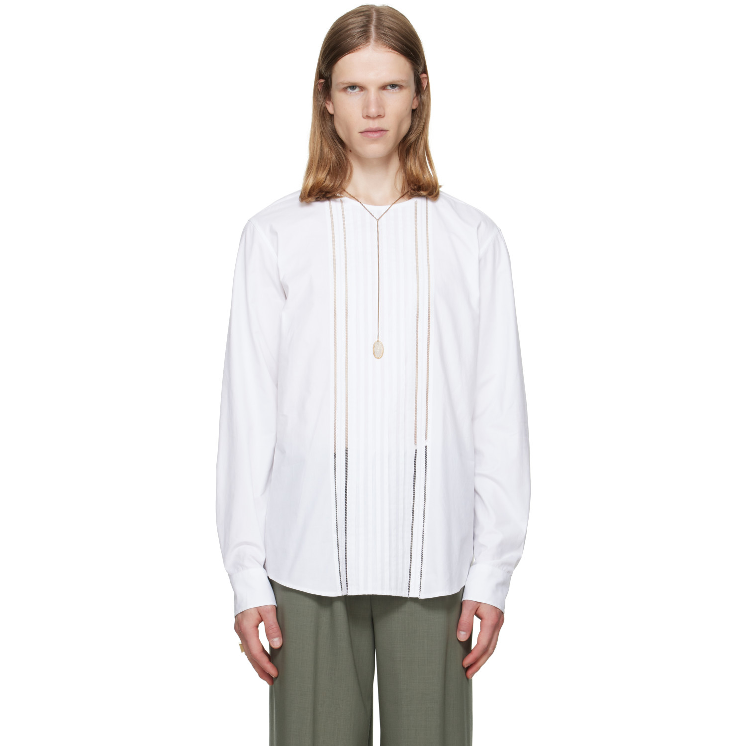 Dries Van Noten White Collarless Cotton Shirt