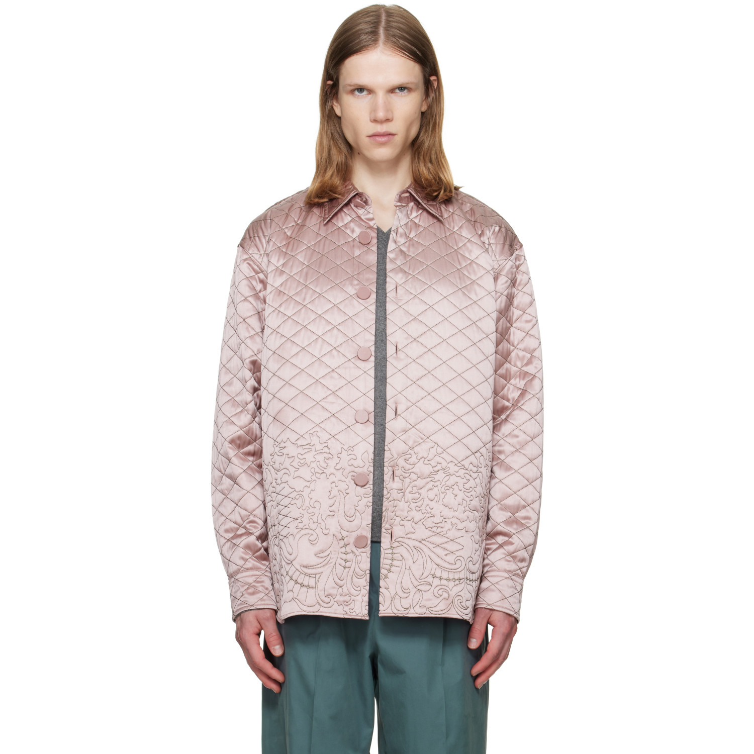 Dries Van Noten SSENSE Exclusive Pink Quilted Silk Jacket