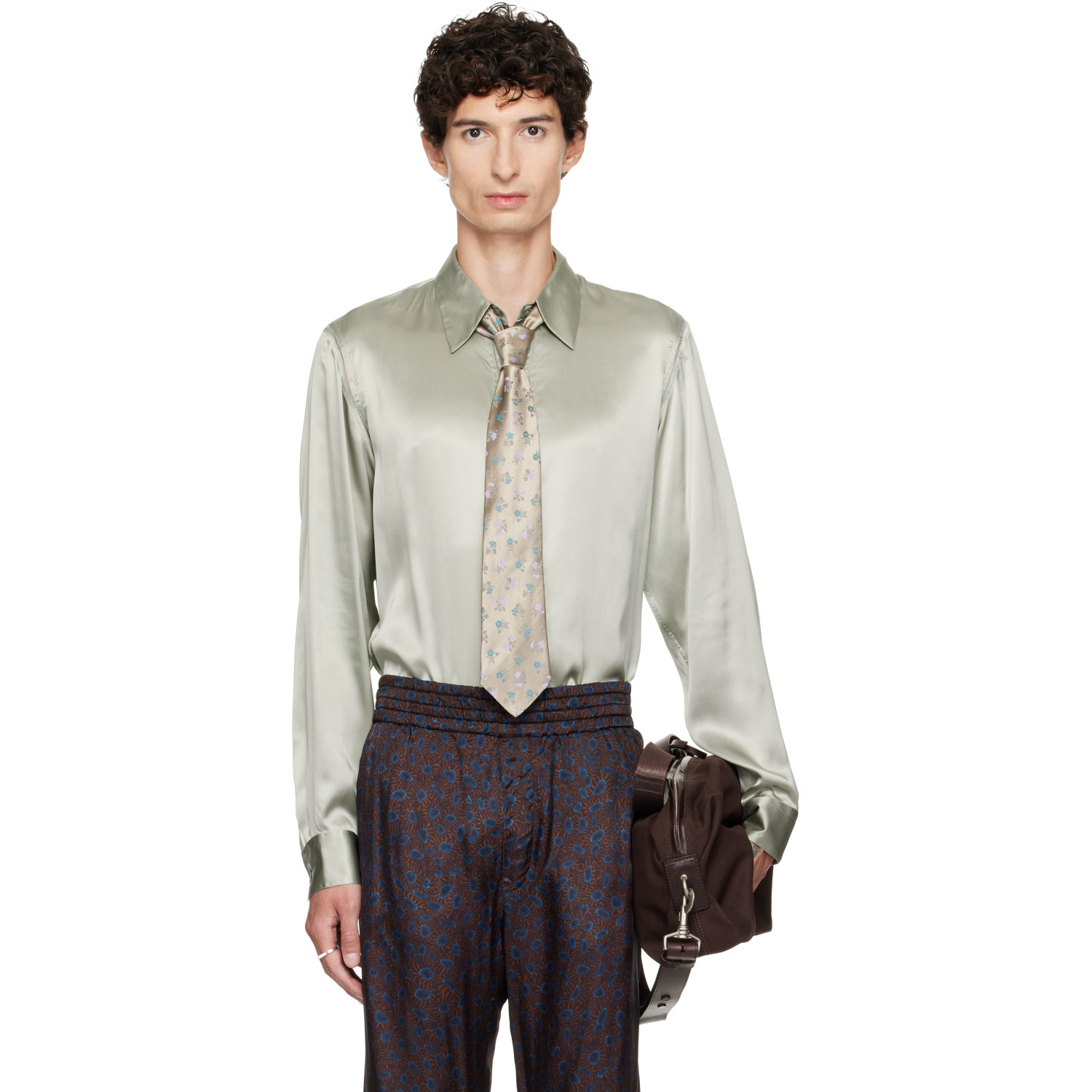 Dries Van Noten Gray Silk Shirt