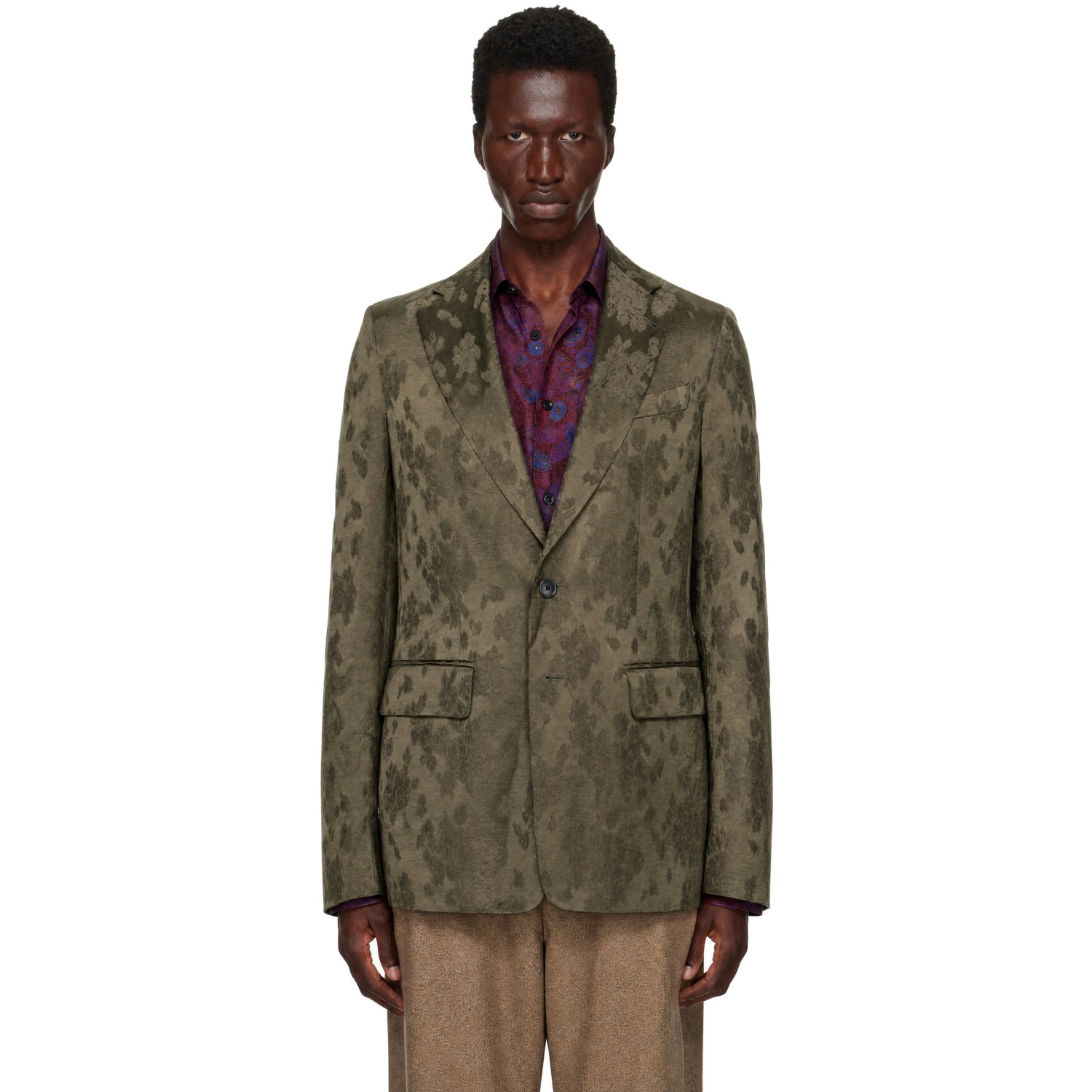 Dries Van Noten Green Jacquard Blazer