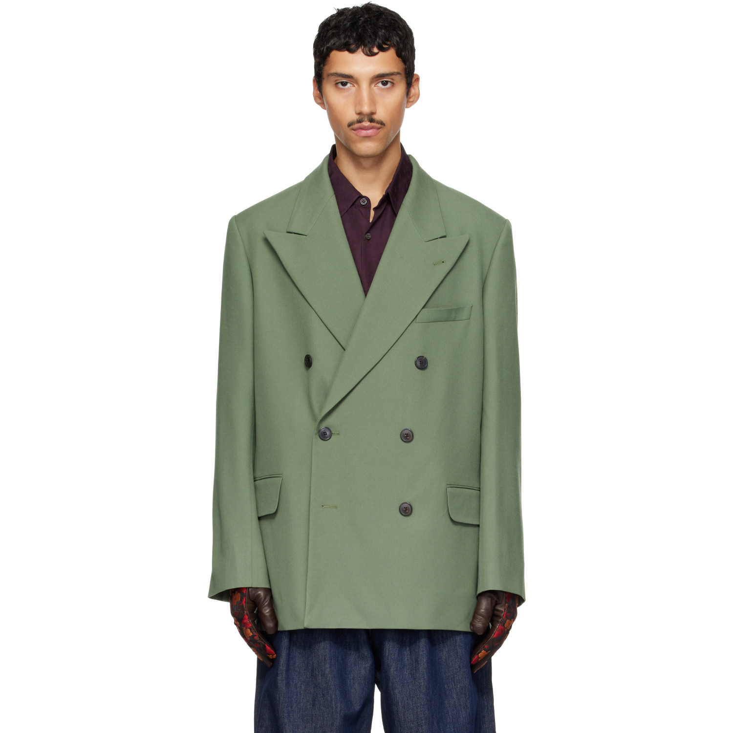 Dries Van Noten Green Oversized Wool Blazer