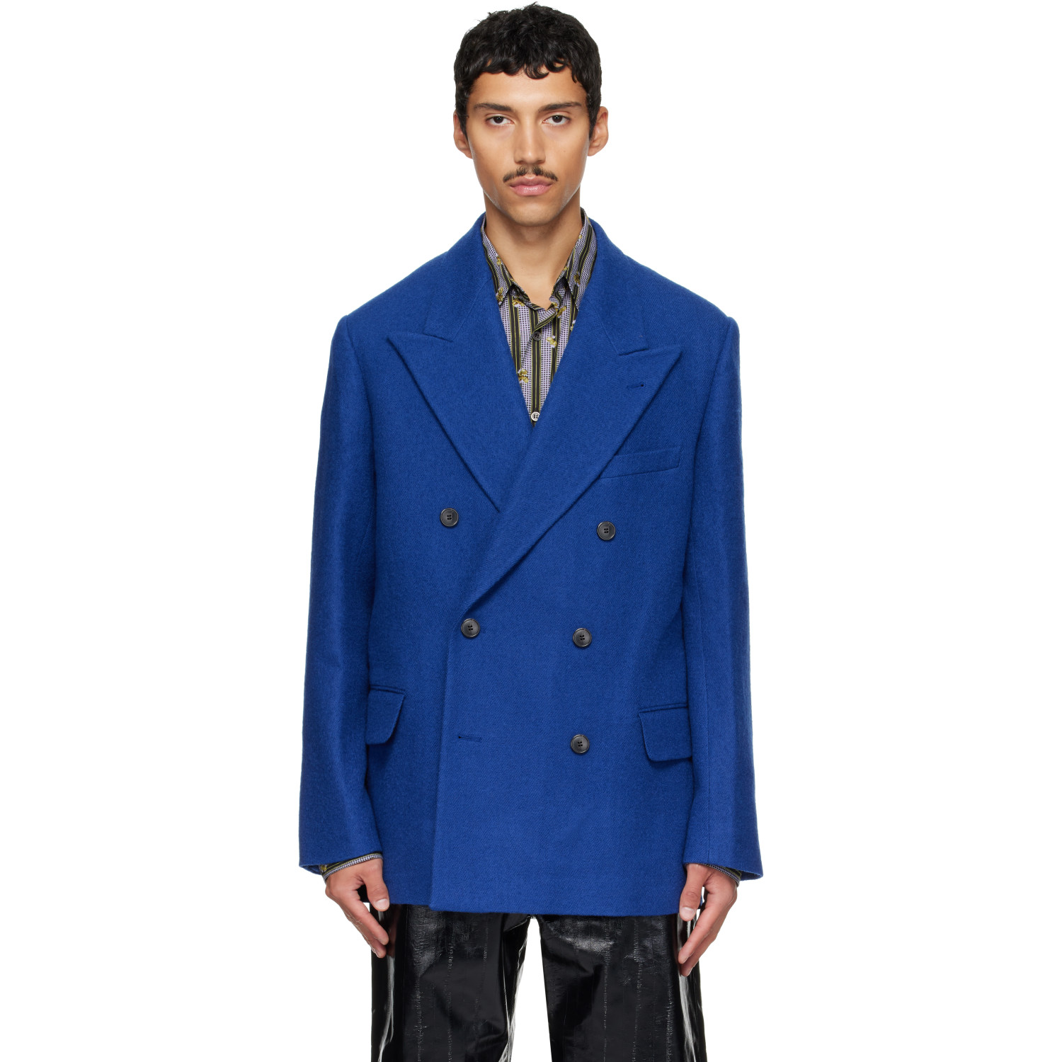 Dries Van Noten Blue Oversized Wool Blazer