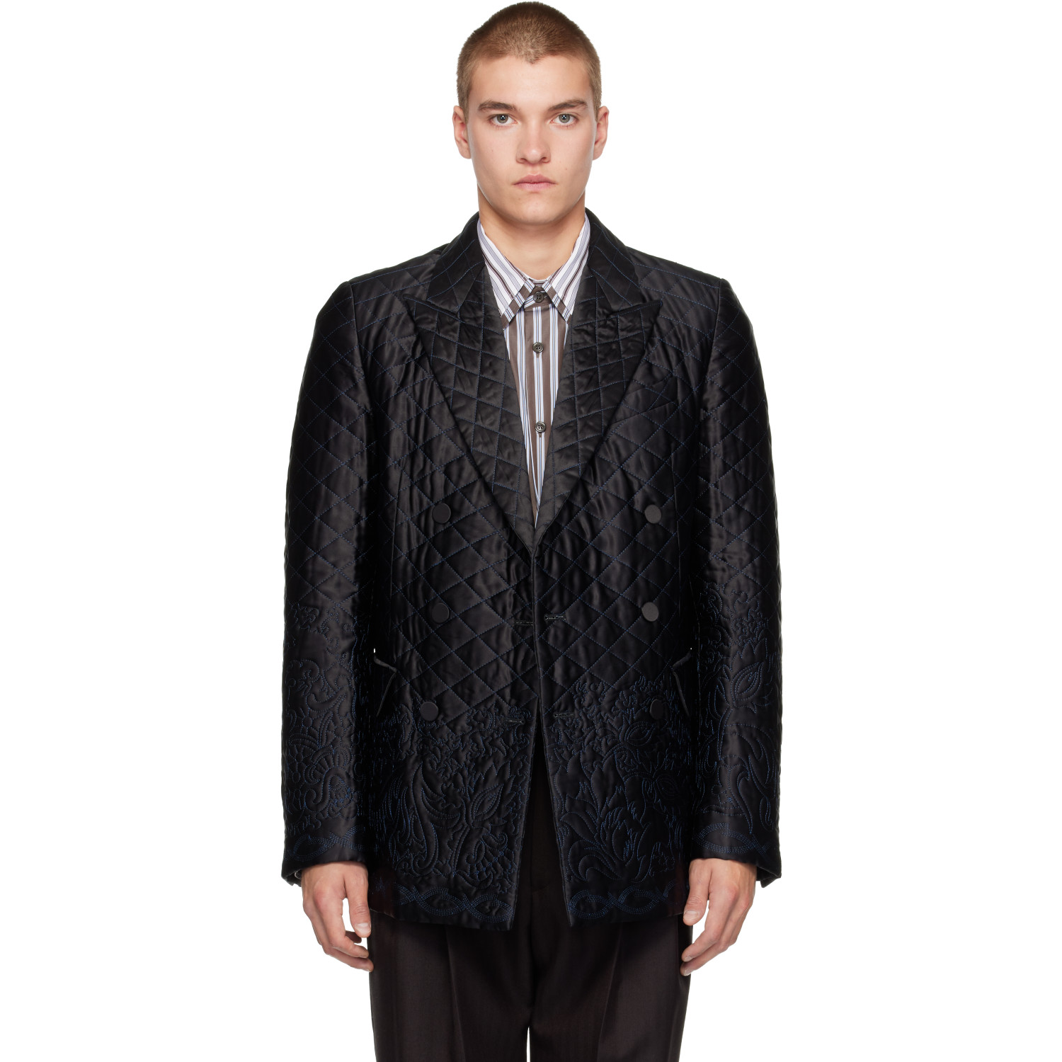 Dries Van Noten SSENSE Exclusive Black Quilted Silk Blazer