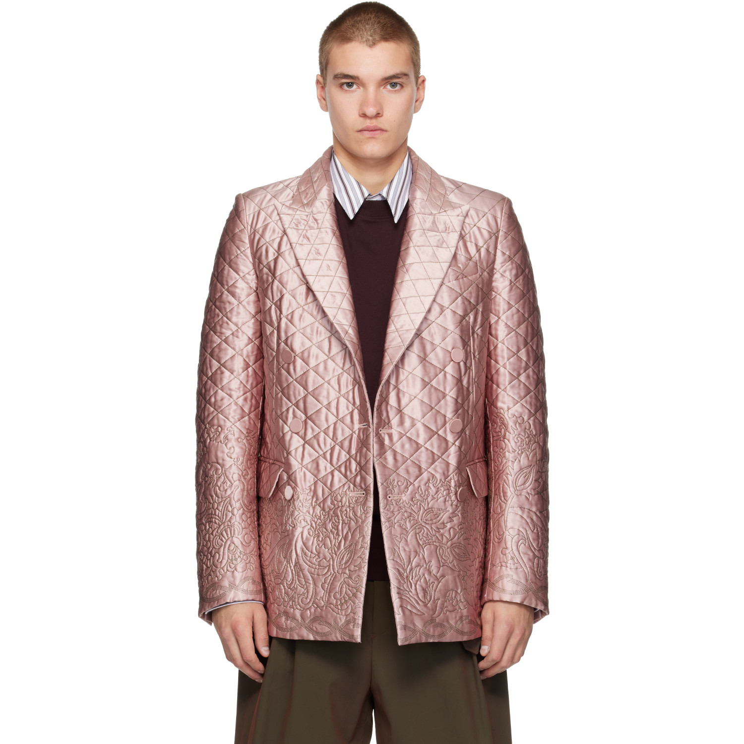 Dries Van Noten SSENSE Exclusive Pink Quilted Silk Blazer