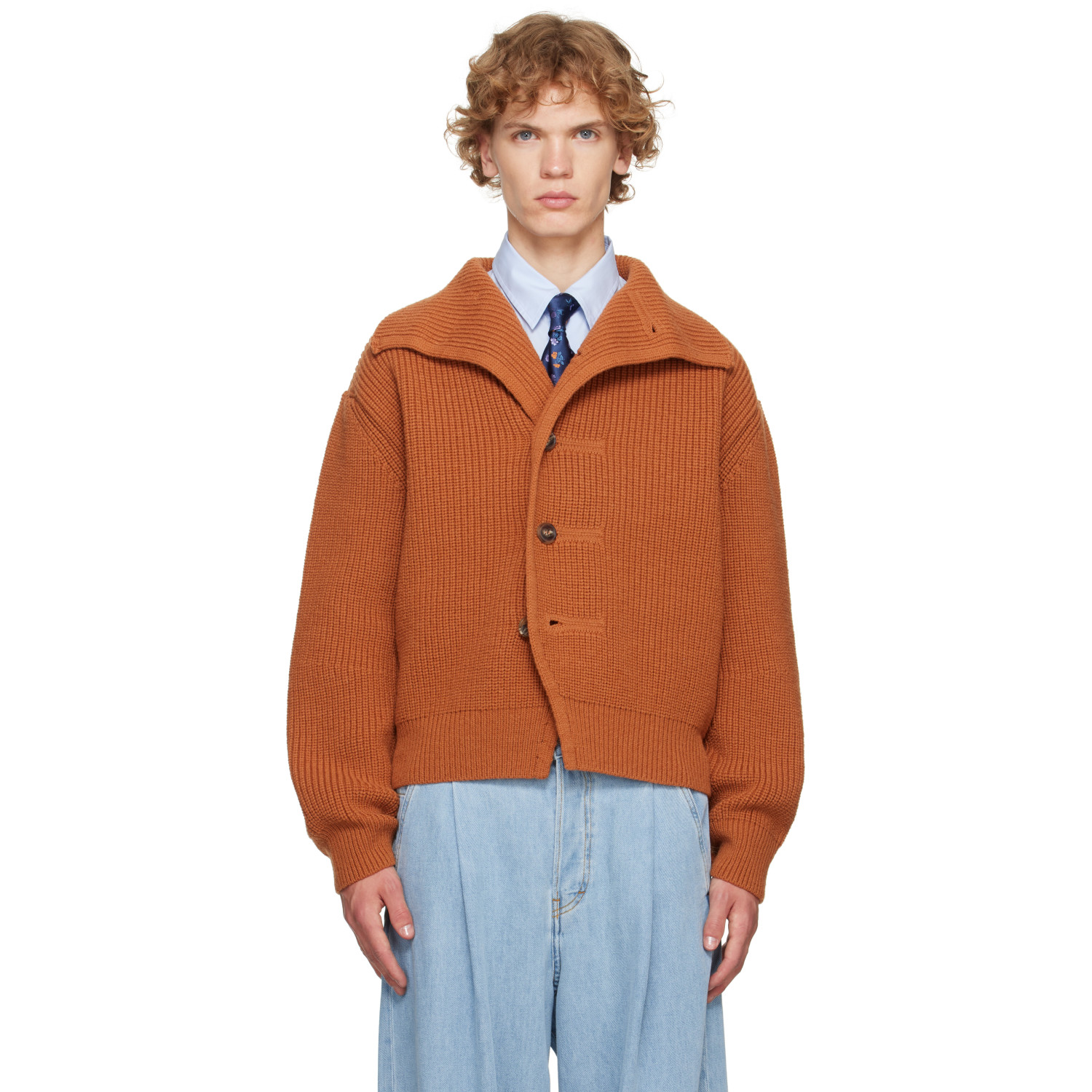 Dries Van Noten Orange Chunky Wool Cardigan