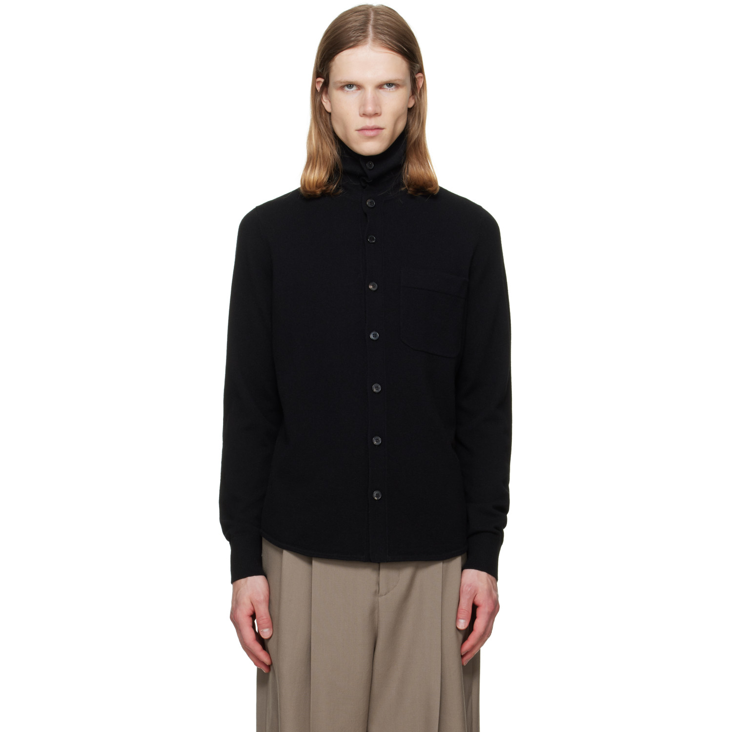 Dries Van Noten Black Collar Cashmere Cardigan