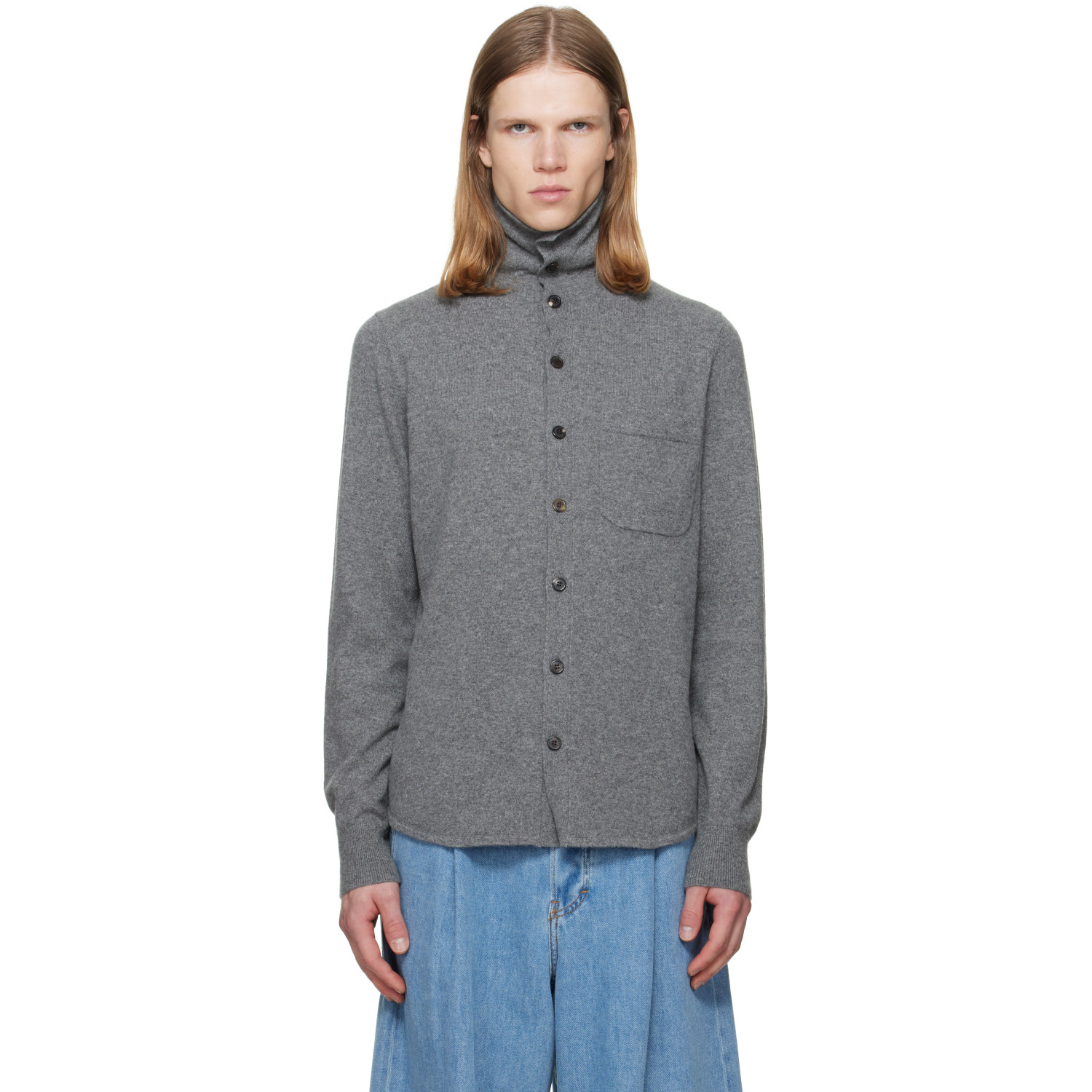 Dries Van Noten Gray Collar Cashmere Cardigan