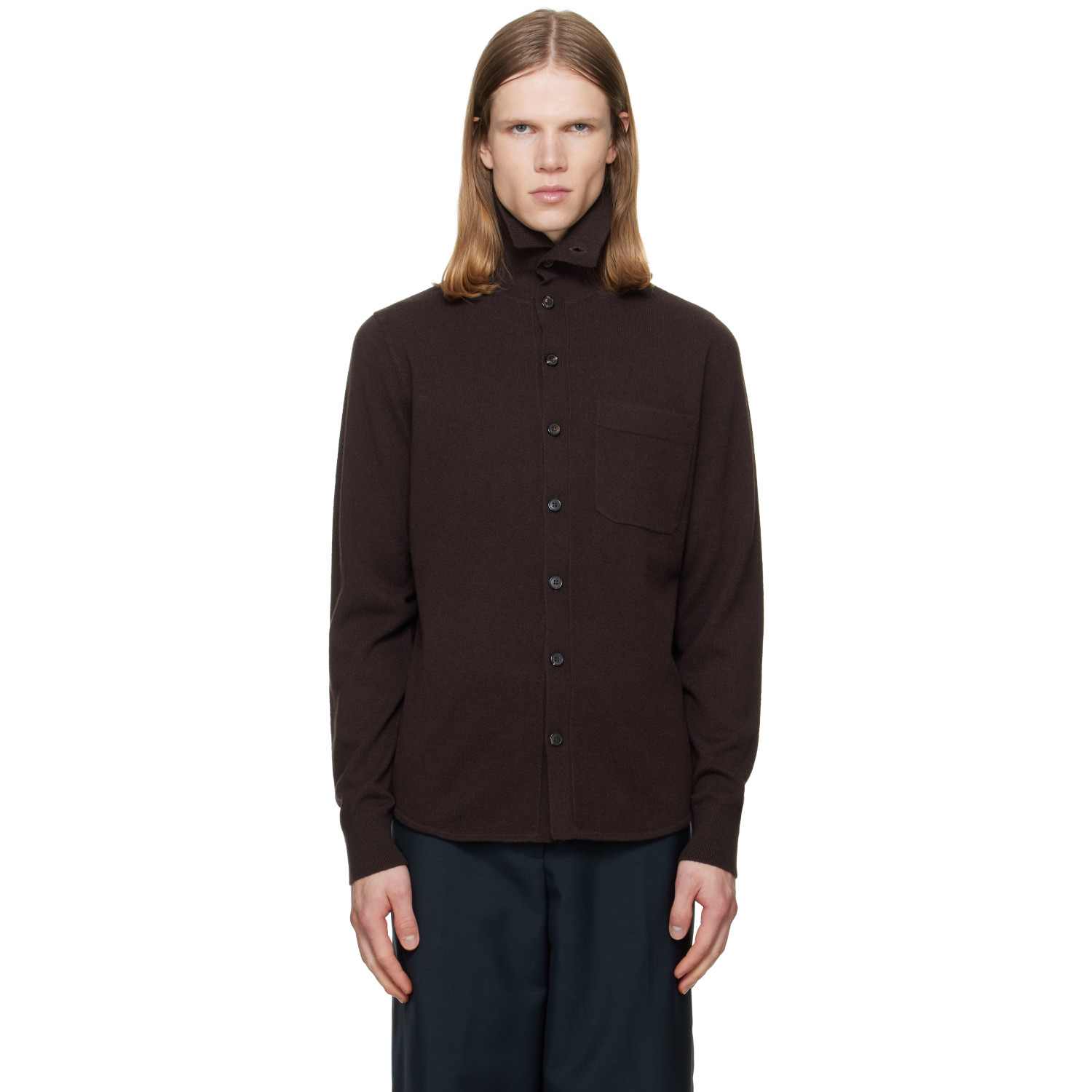 Dries Van Noten Brown Collar Cashmere Cardigan