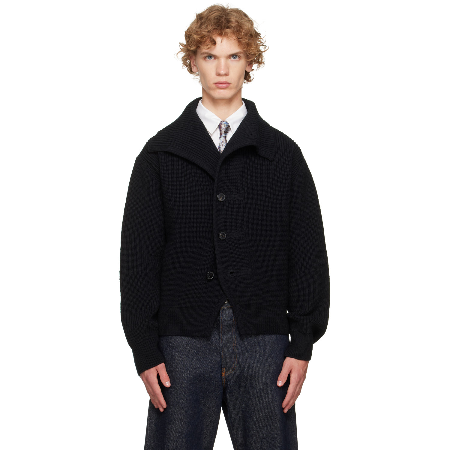 Dries Van Noten Black Chunky Wool Cardigan