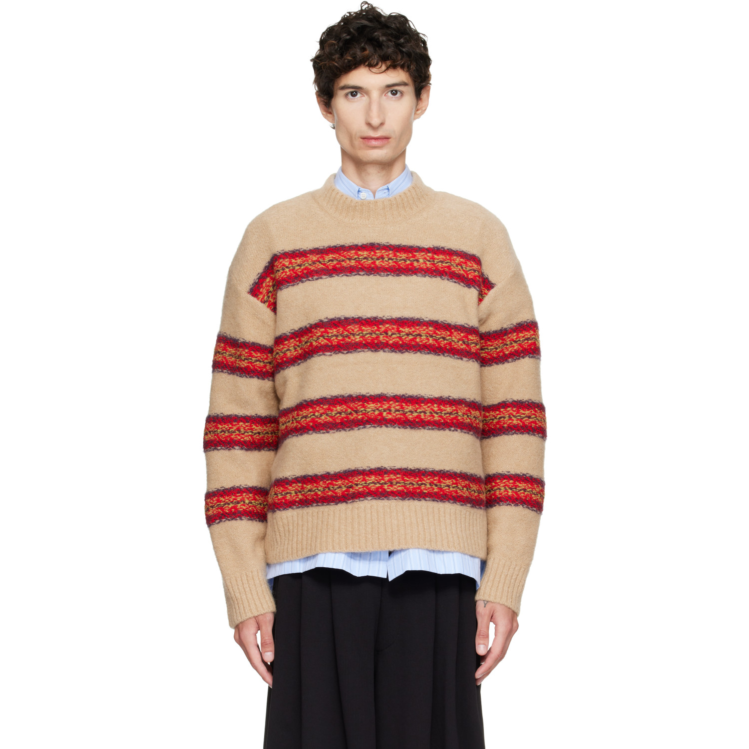 Dries Van Noten Beige Jacquard Wool Sweater