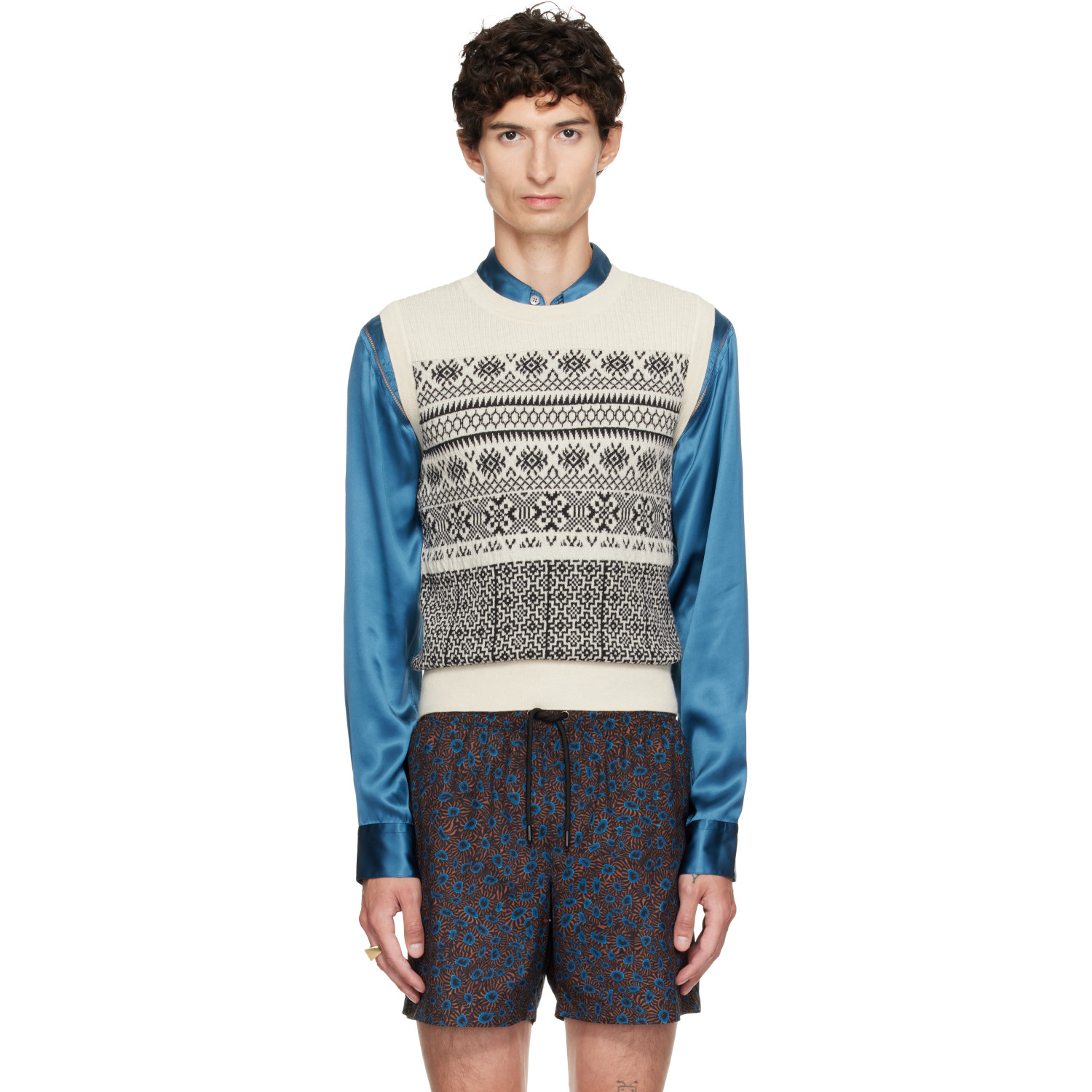 Dries Van Noten Off-White Jacquard Wool Sweater Vest