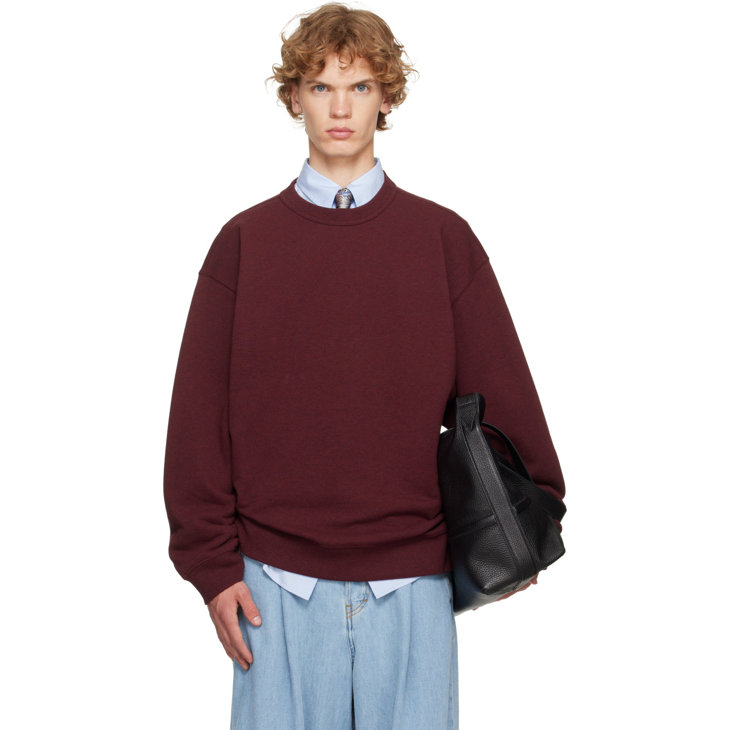 Dries Van Noten Burgundy Oversized Cotton Sweatshirt