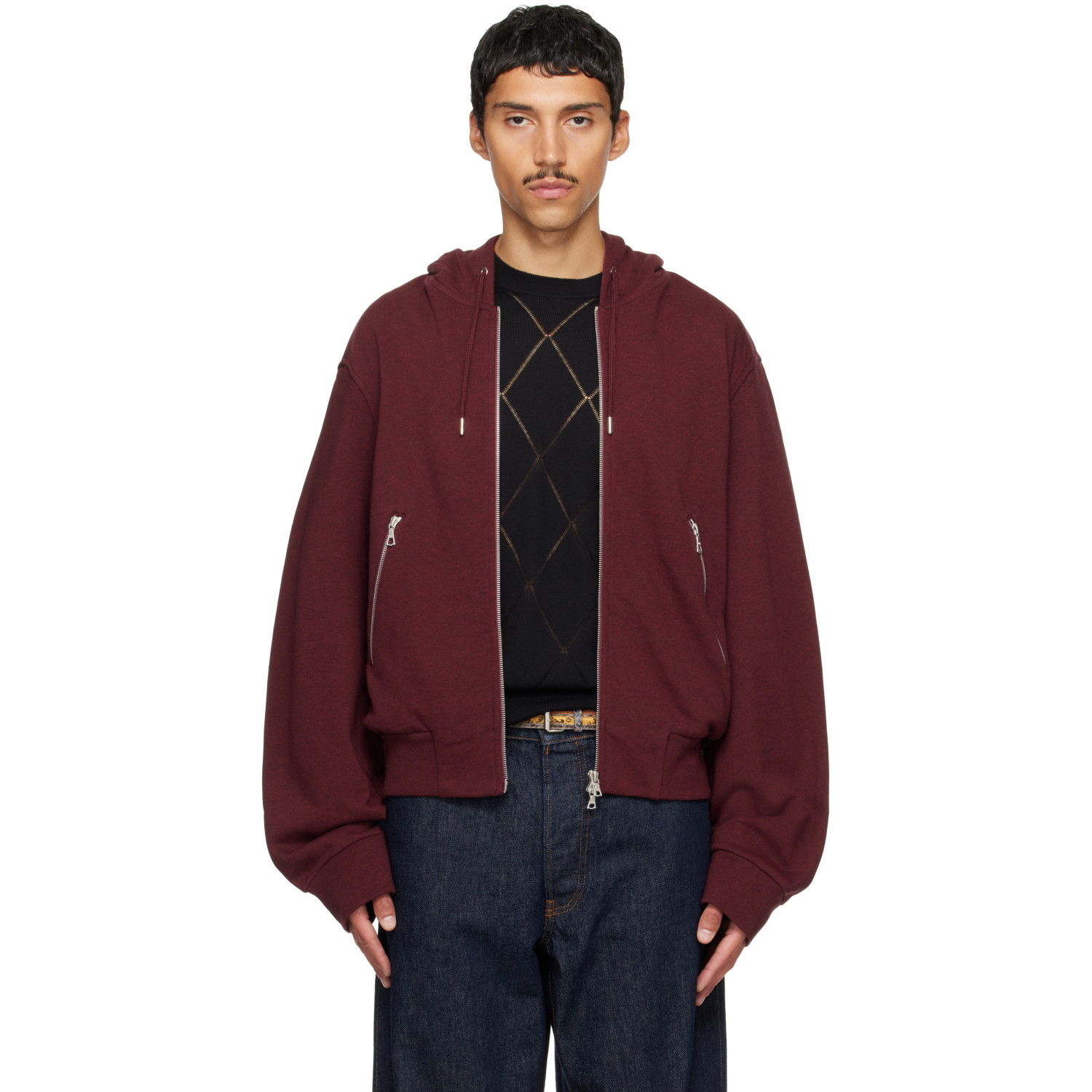 Dries Van Noten Burgundy Cotton Hoodie