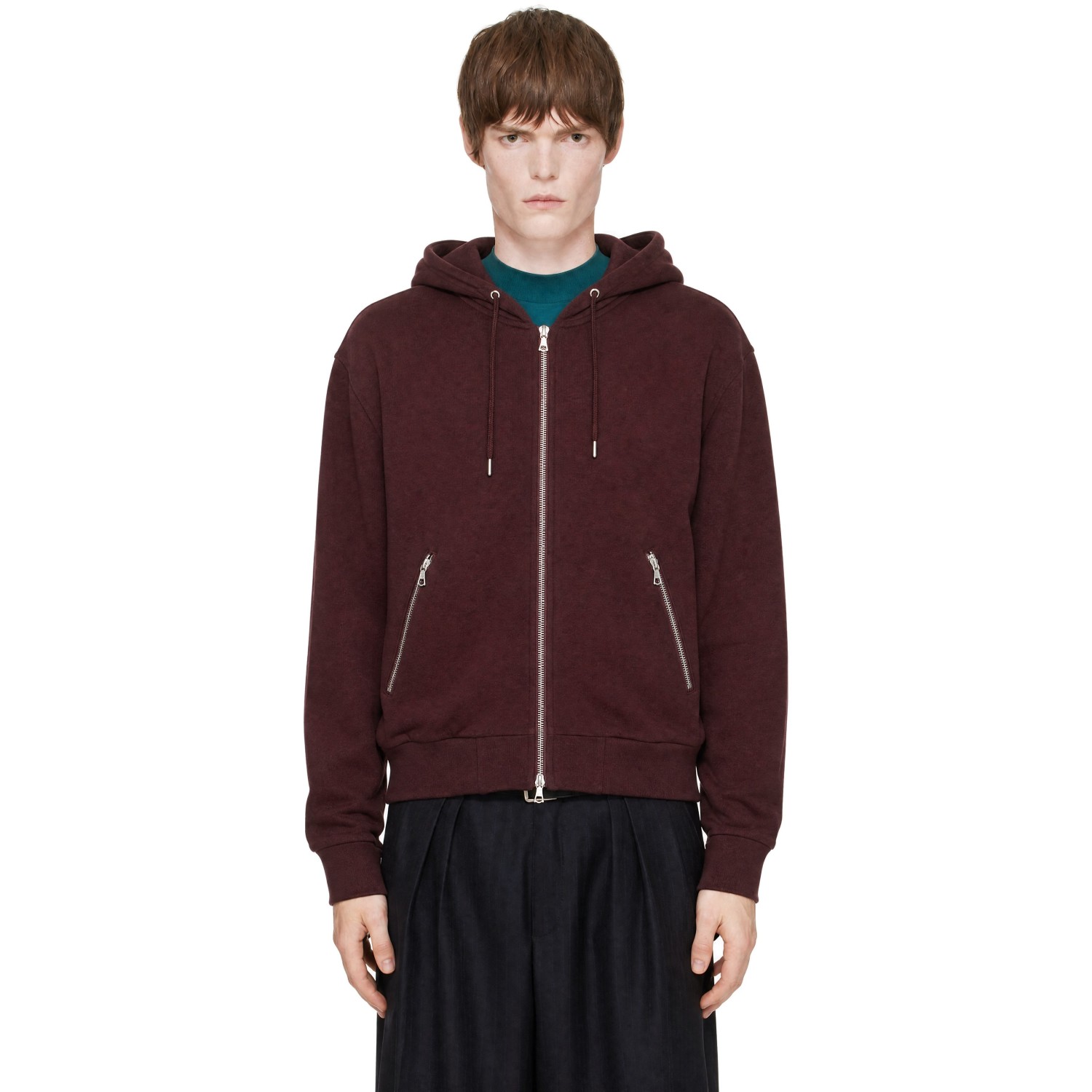 Dries Van Noten Burgundy Cotton Zip Hoodie