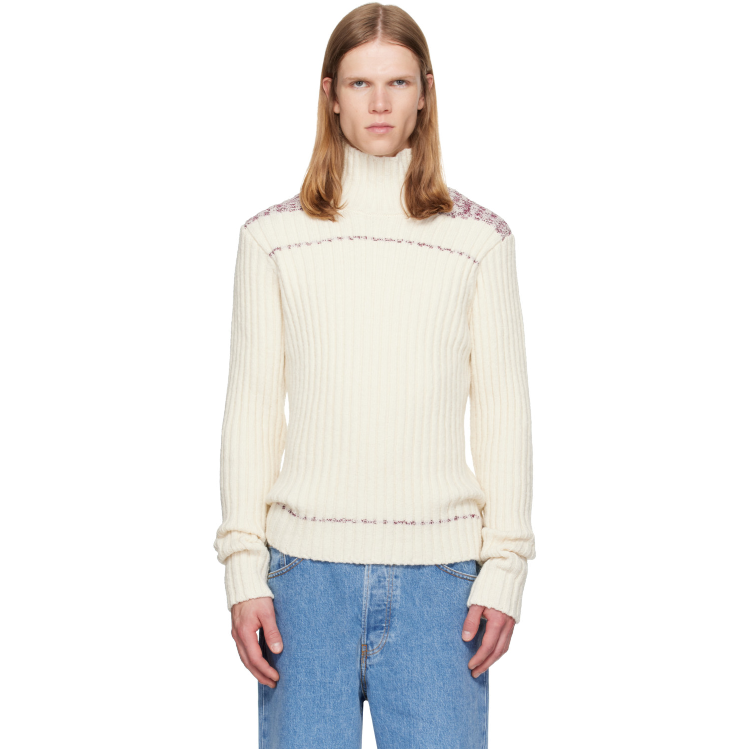 Dries Van Noten Off-White Rib-Knit Wool Turtleneck