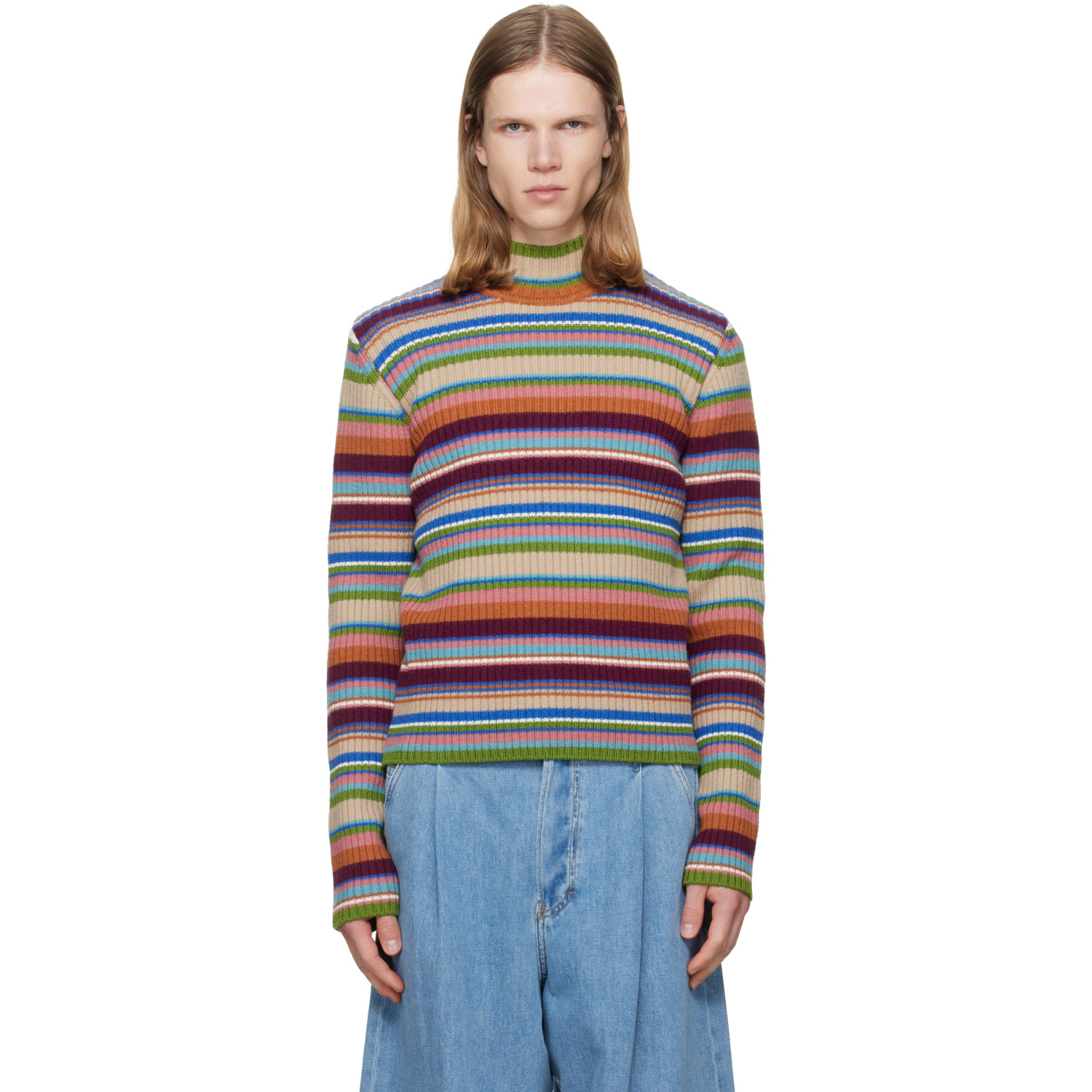 Dries Van Noten Multicolor Ribbed Wool Turtleneck