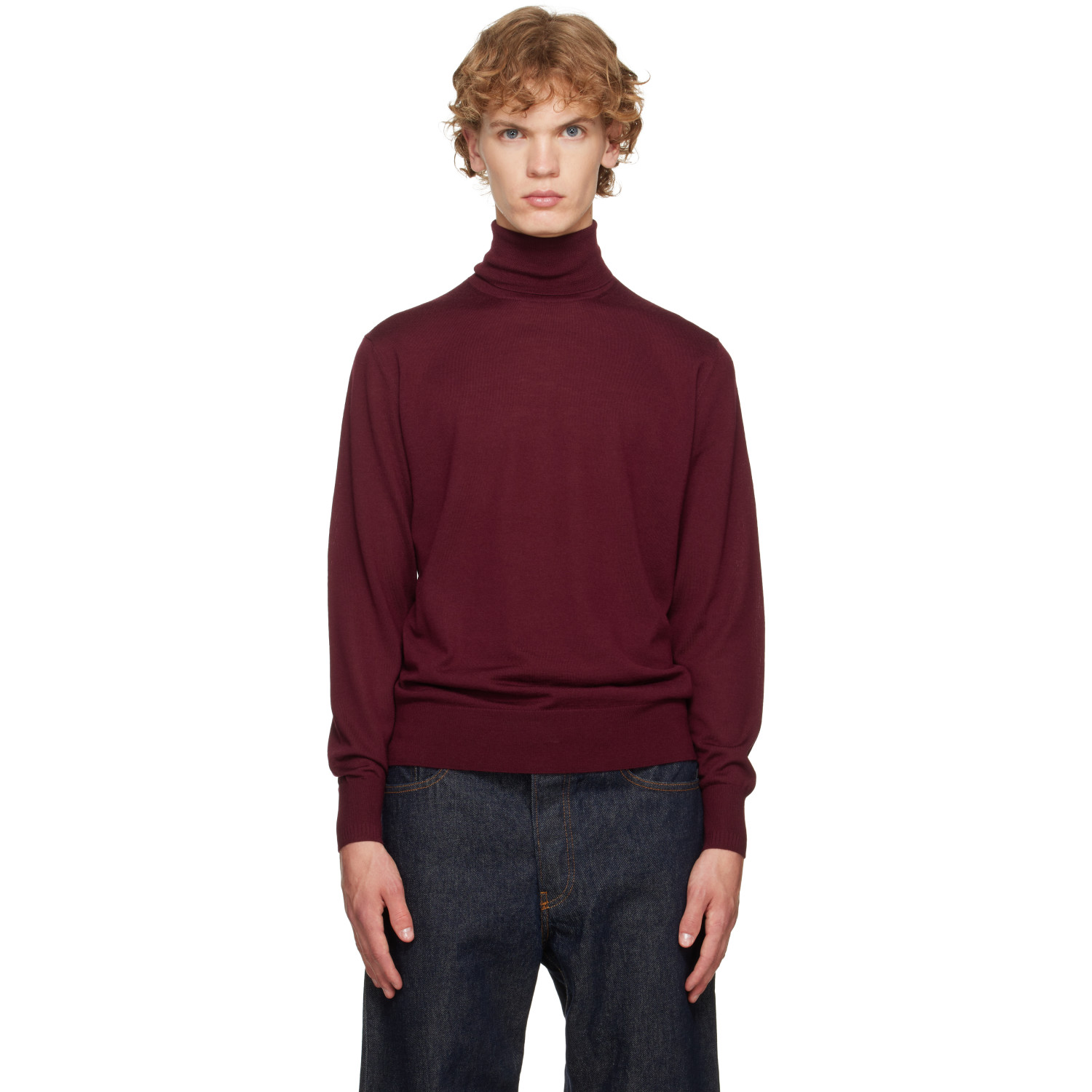 Dries Van Noten Burgundy Merino Wool Turtleneck