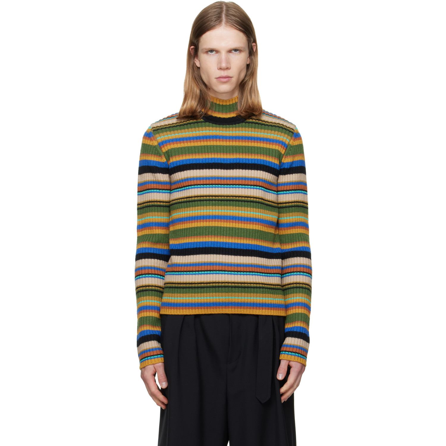 Dries Van Noten Multicolor Ribbed Wool Turtleneck