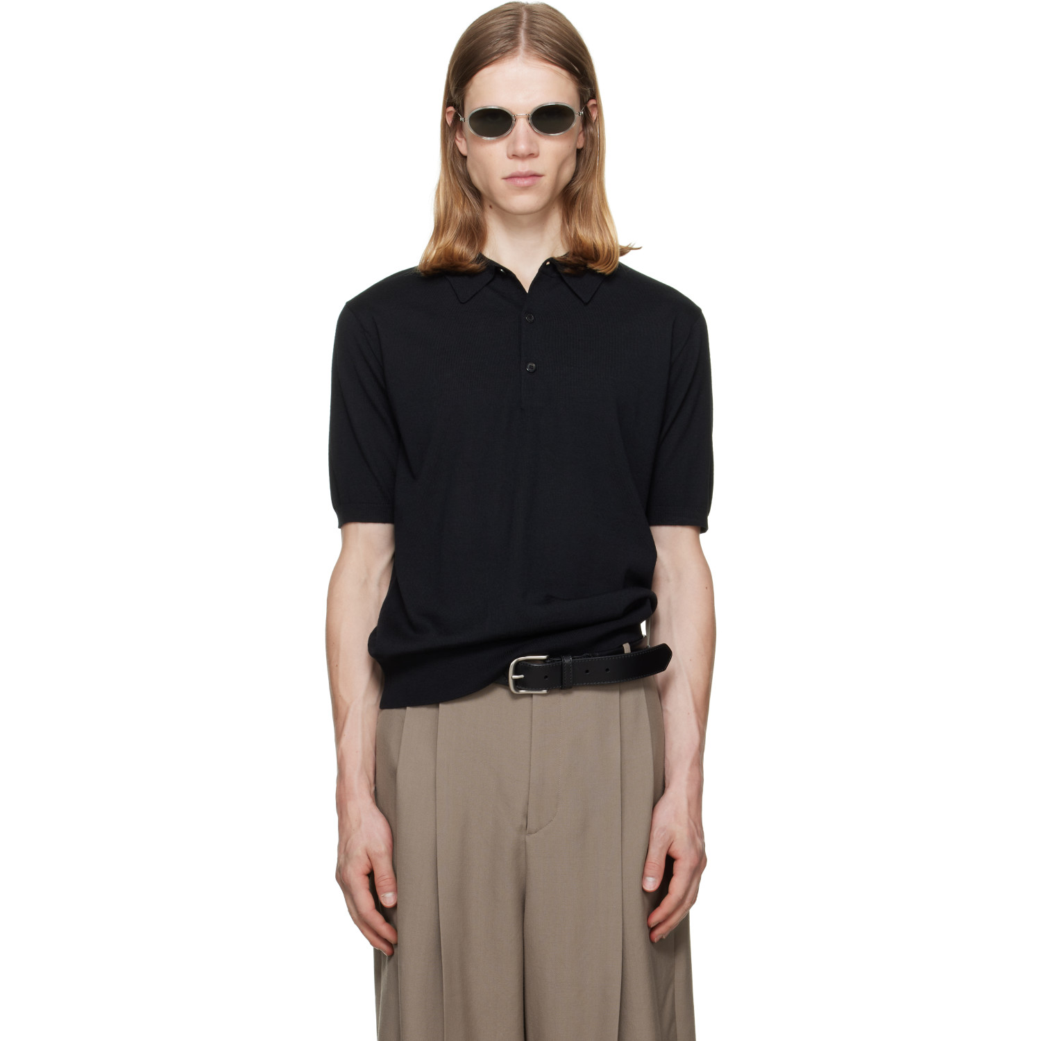 Dries Van Noten Black Knit Wool Polo