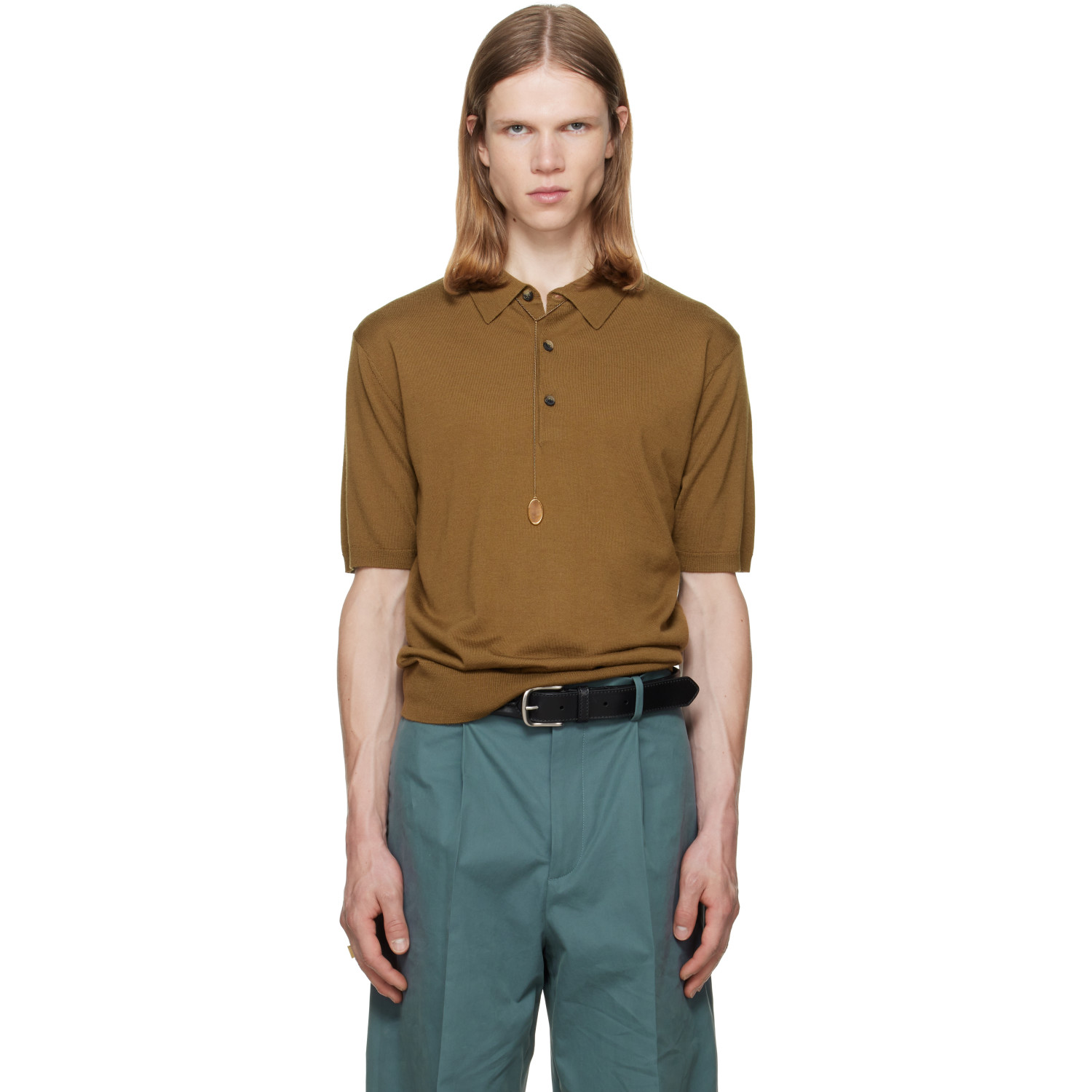 Dries Van Noten Khaki Knit Wool Polo