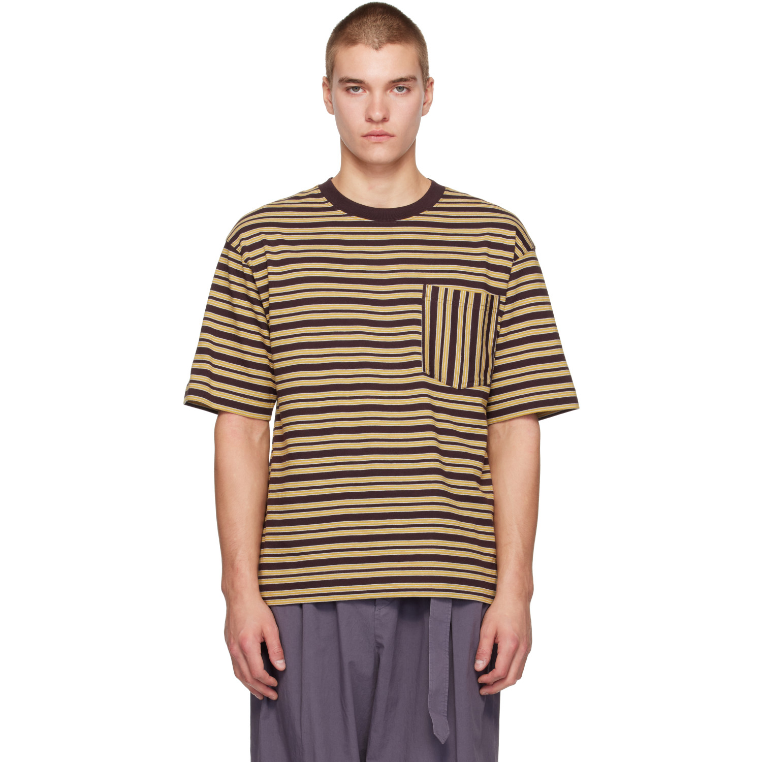 Dries Van Noten Burgundy & Yellow Striped T-shirt