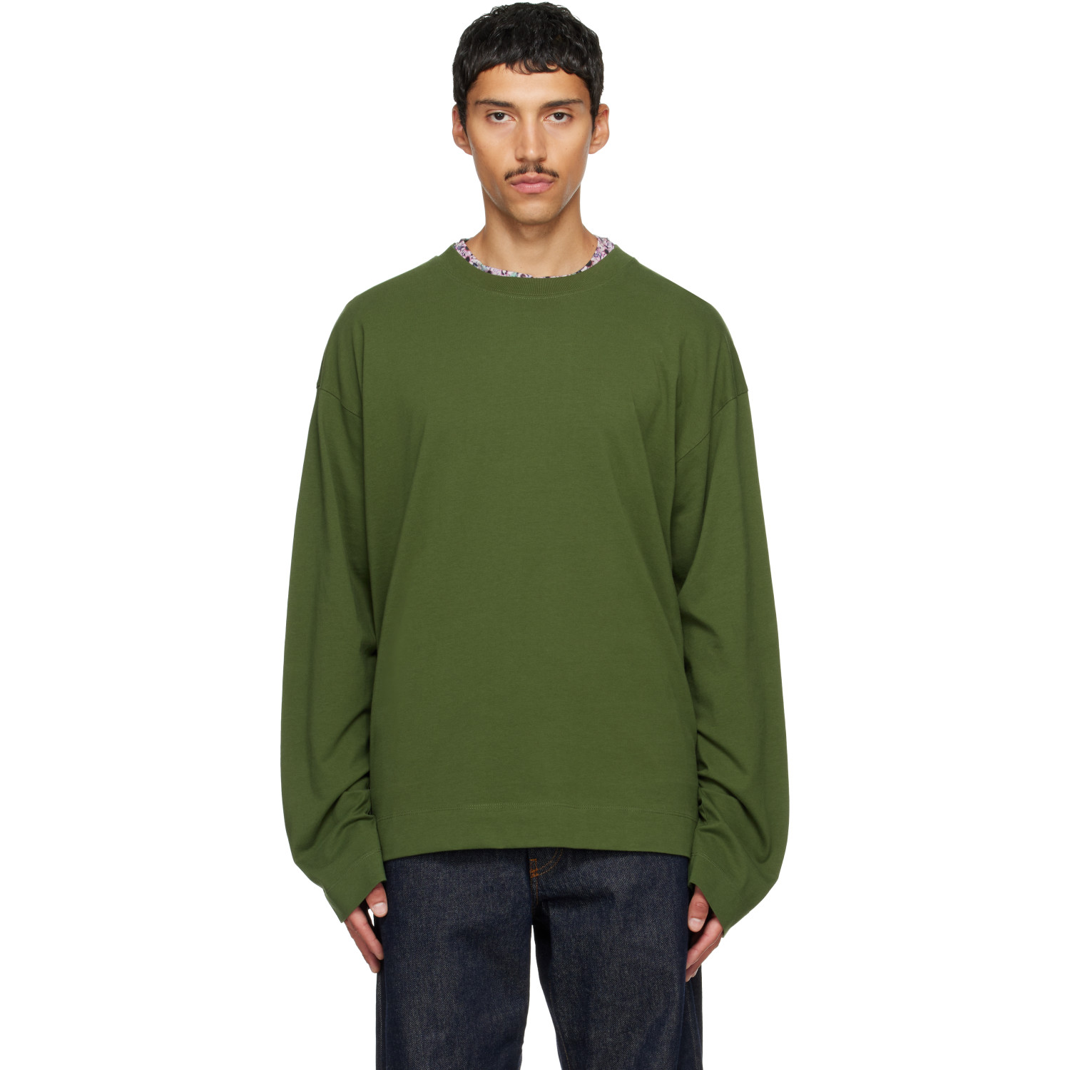 Dries Van Noten Green Long Sleeve Cotton T-shirt