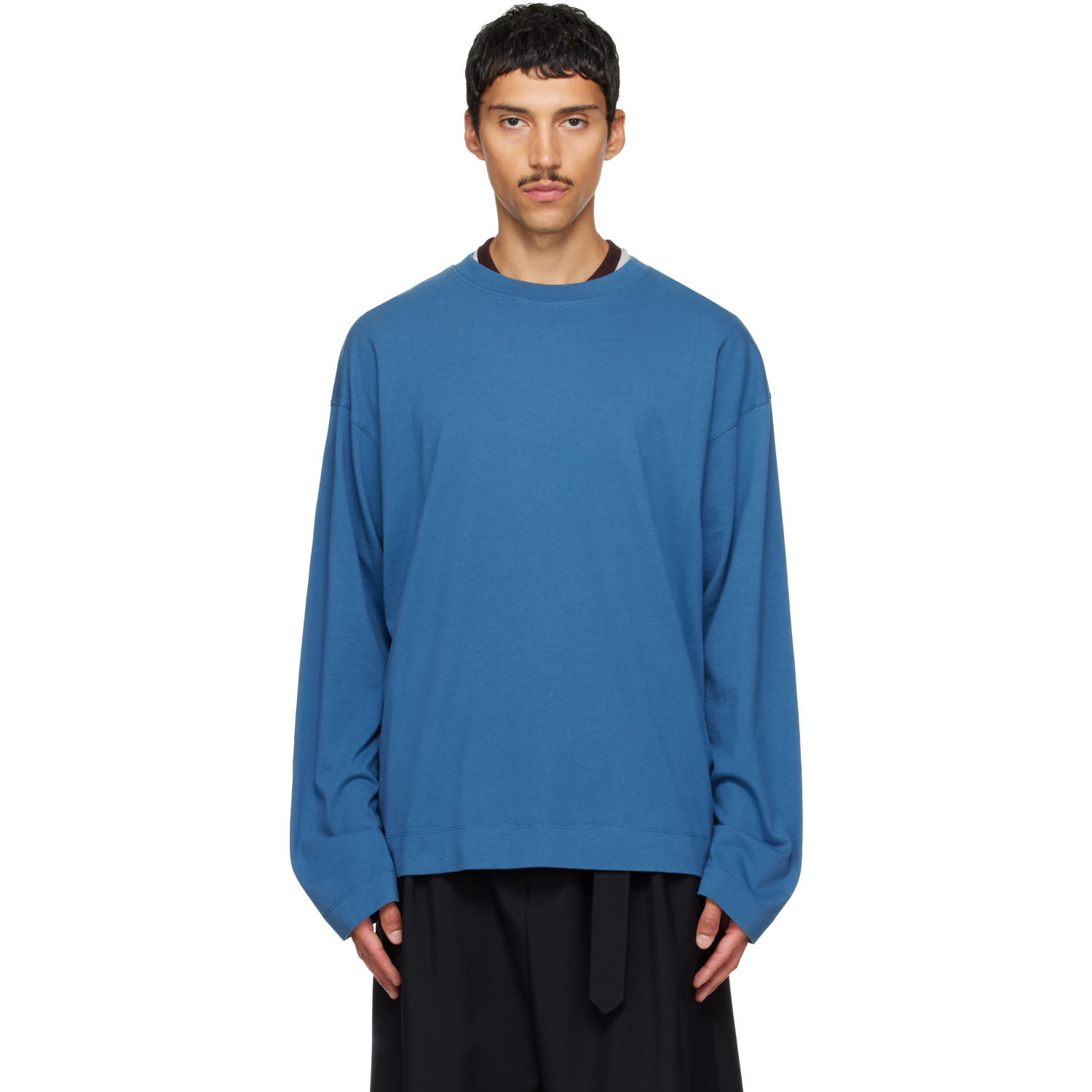 Dries Van Noten Blue Long Sleeve Cotton T-shirt