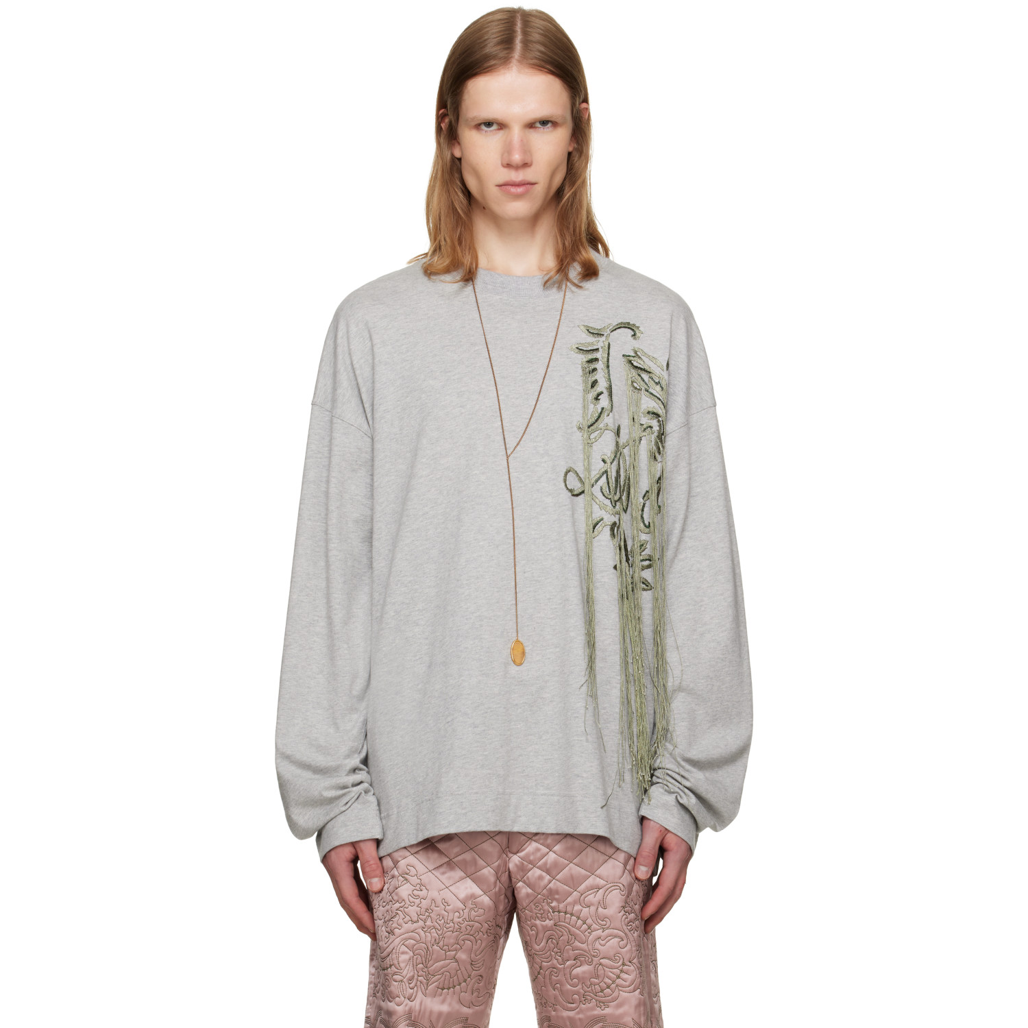 Dries Van Noten Gray Embroidered T-shirt