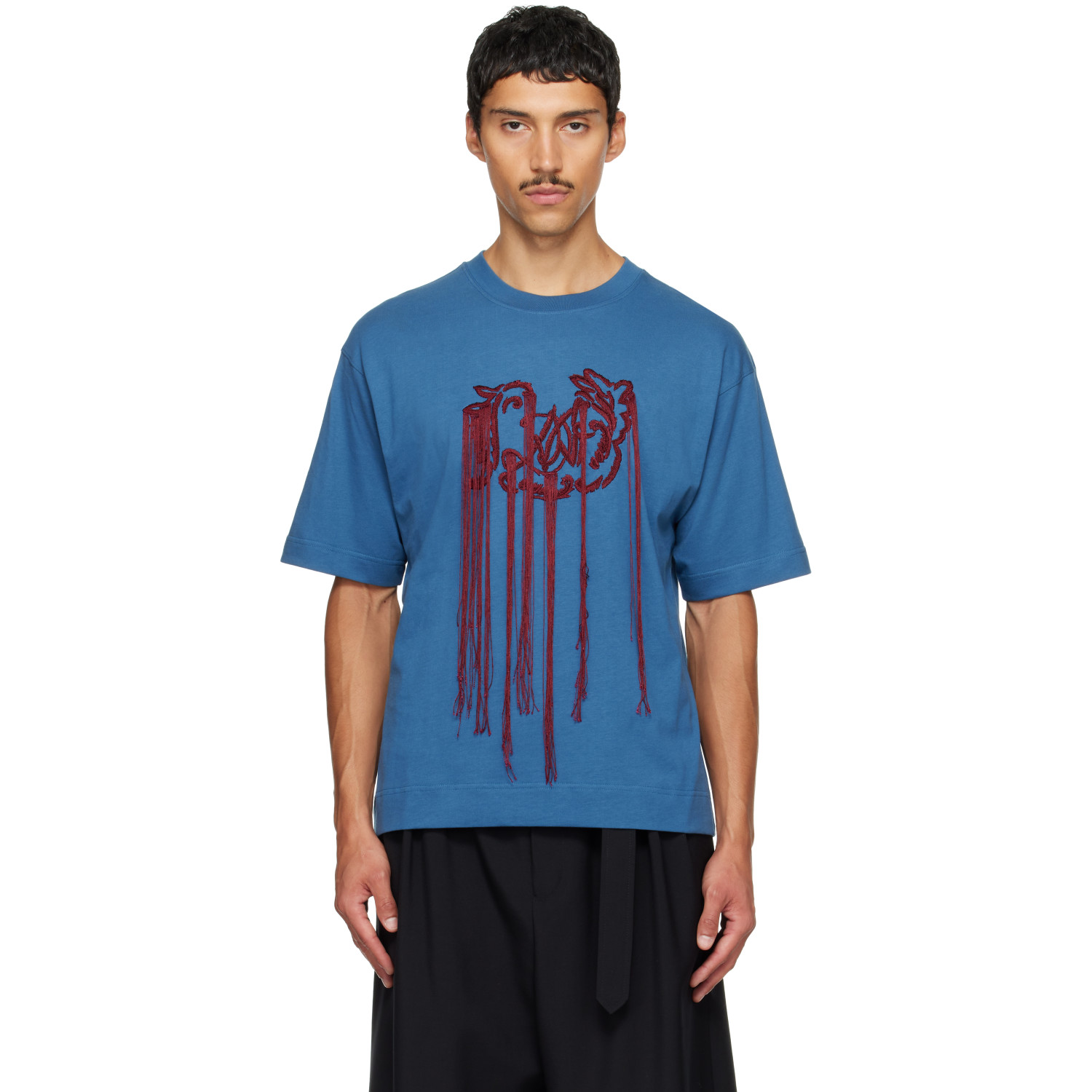 Dries Van Noten Blue Embroidered T-shirt