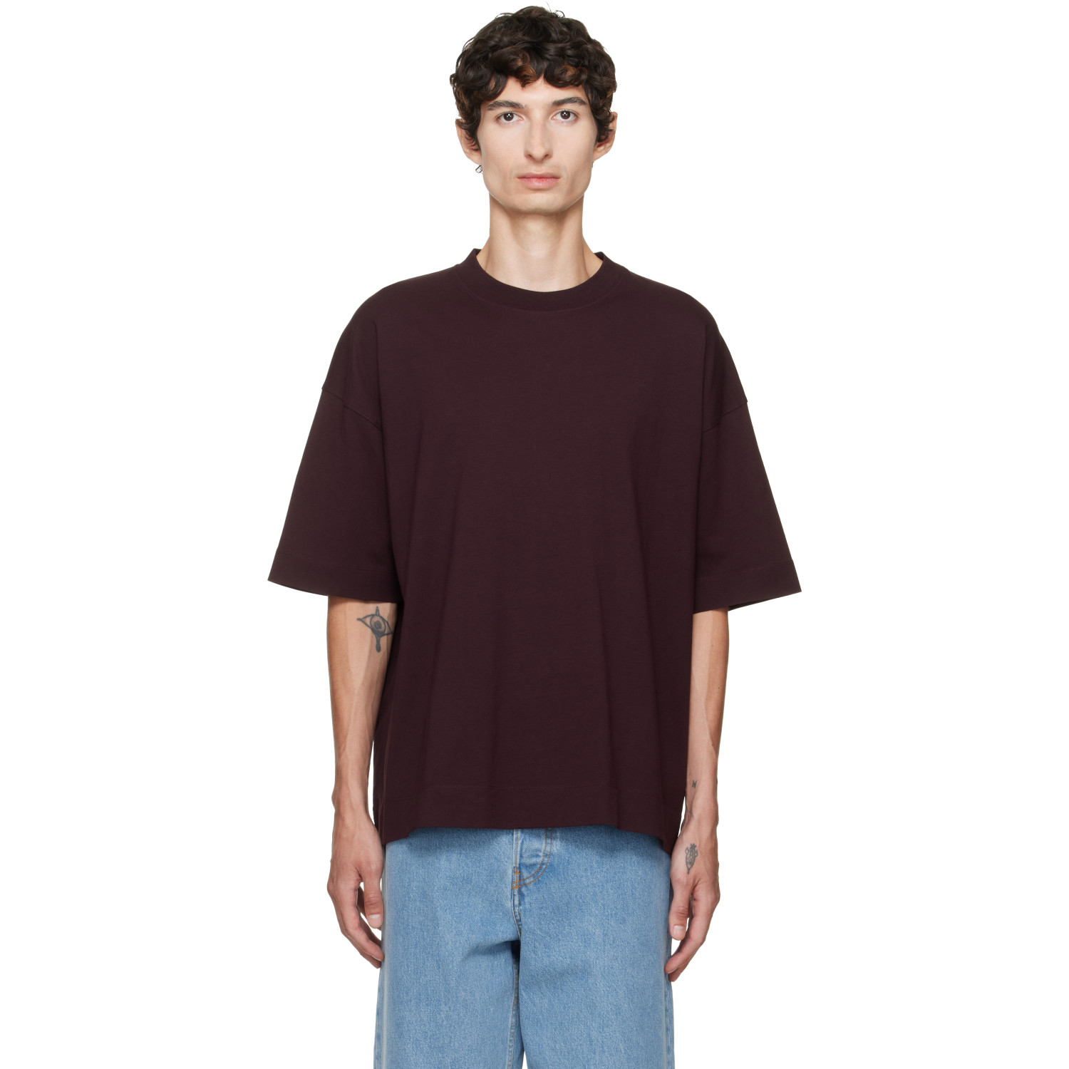 Dries Van Noten Burgundy Dropped Shoulder T-shirt