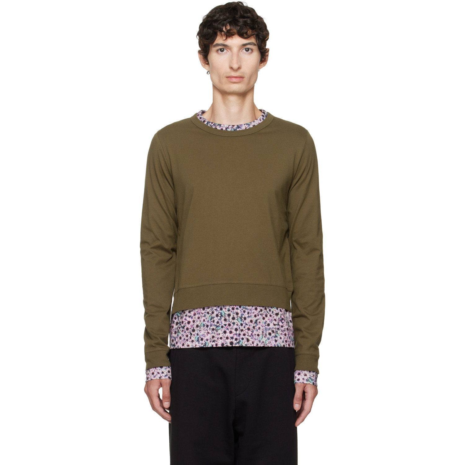 Dries Van Noten Khaki & Pink Layered Cotton T-shirt