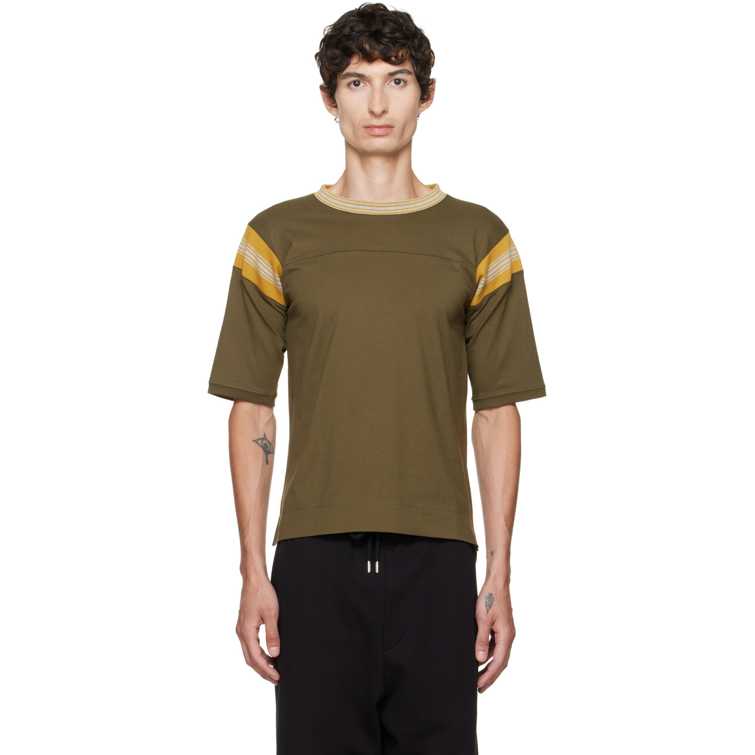 Dries Van Noten Khaki Striped T-shirt