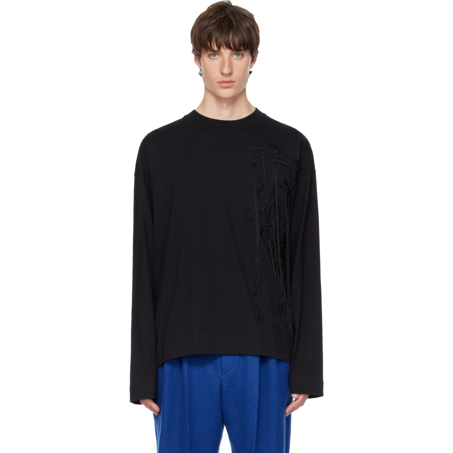 Dries Van Noten Black Embroidered Cotton T-shirt