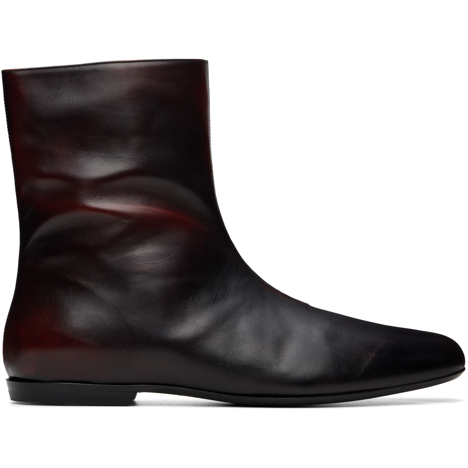 Dries Van Noten Burgundy Leather Sock Boots