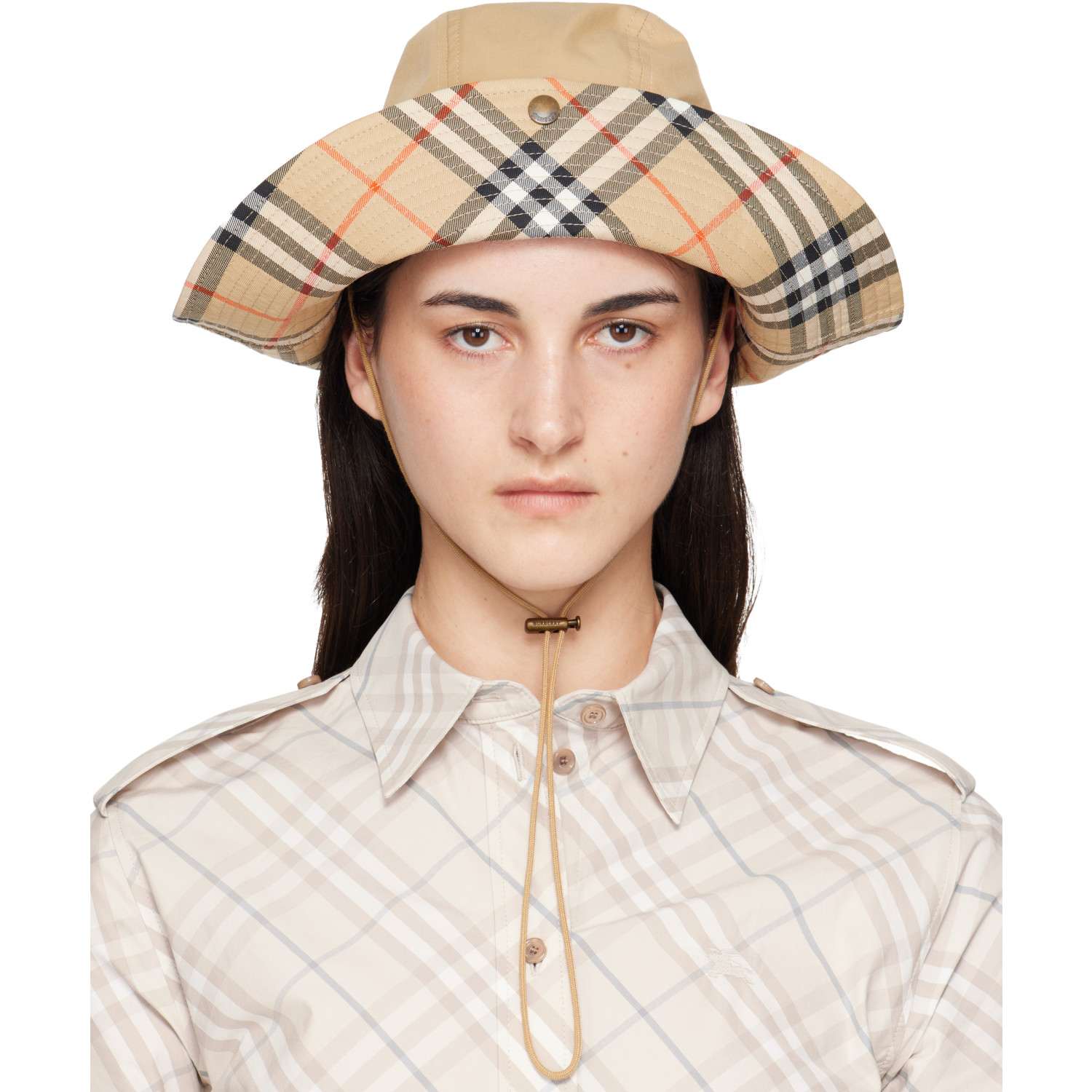 Burberry Beige Check Brim Gabardine Hat