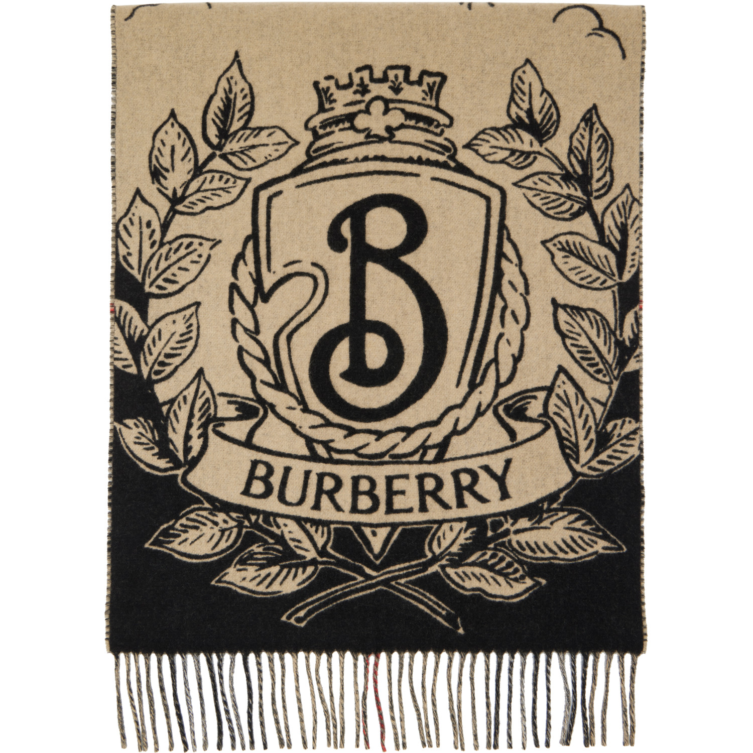 Burberry Beige & Black Wide Reversible Stormy Knight Scarf