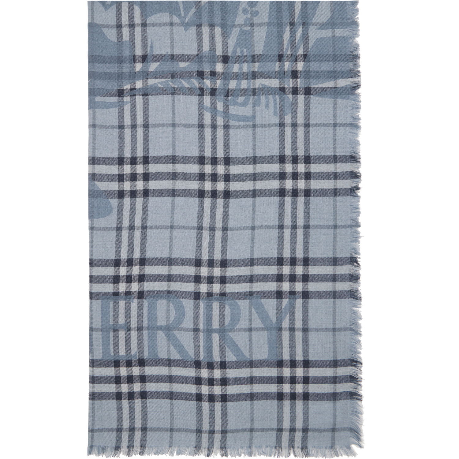 Burberry Blue Wide Knight Check Wool Silk Scarf