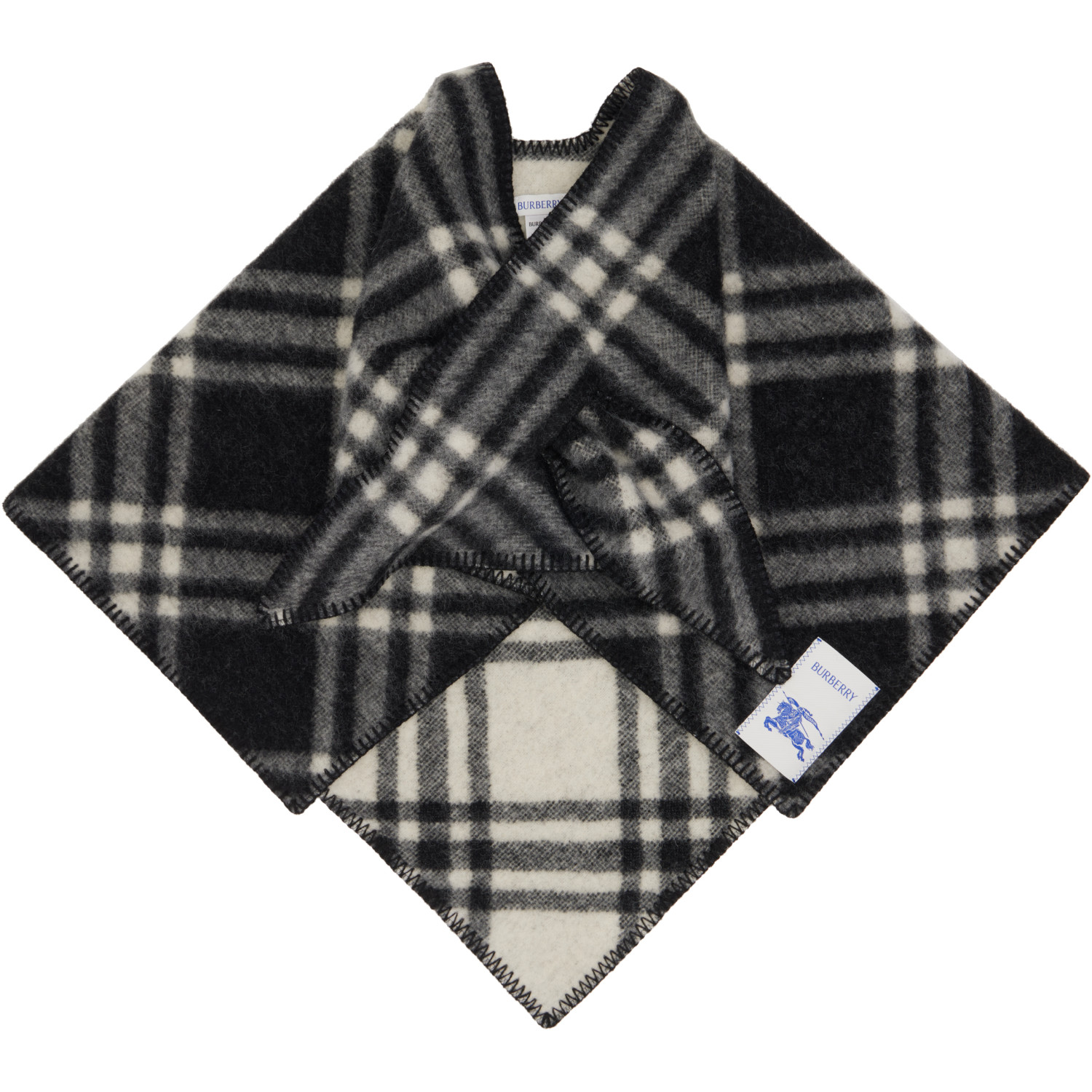 Burberry Black & White Check Wool Capelet Scarf
