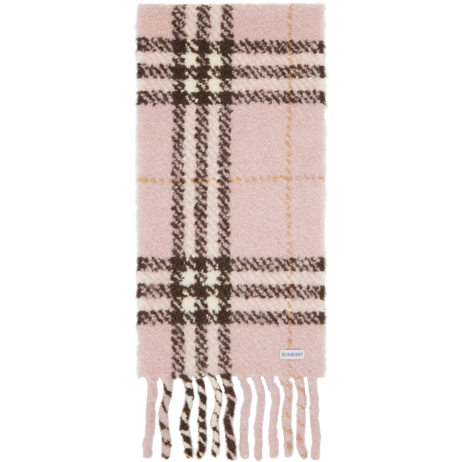 Burberry Pink Check Alpaca Wool Blend Bouclé Scarf