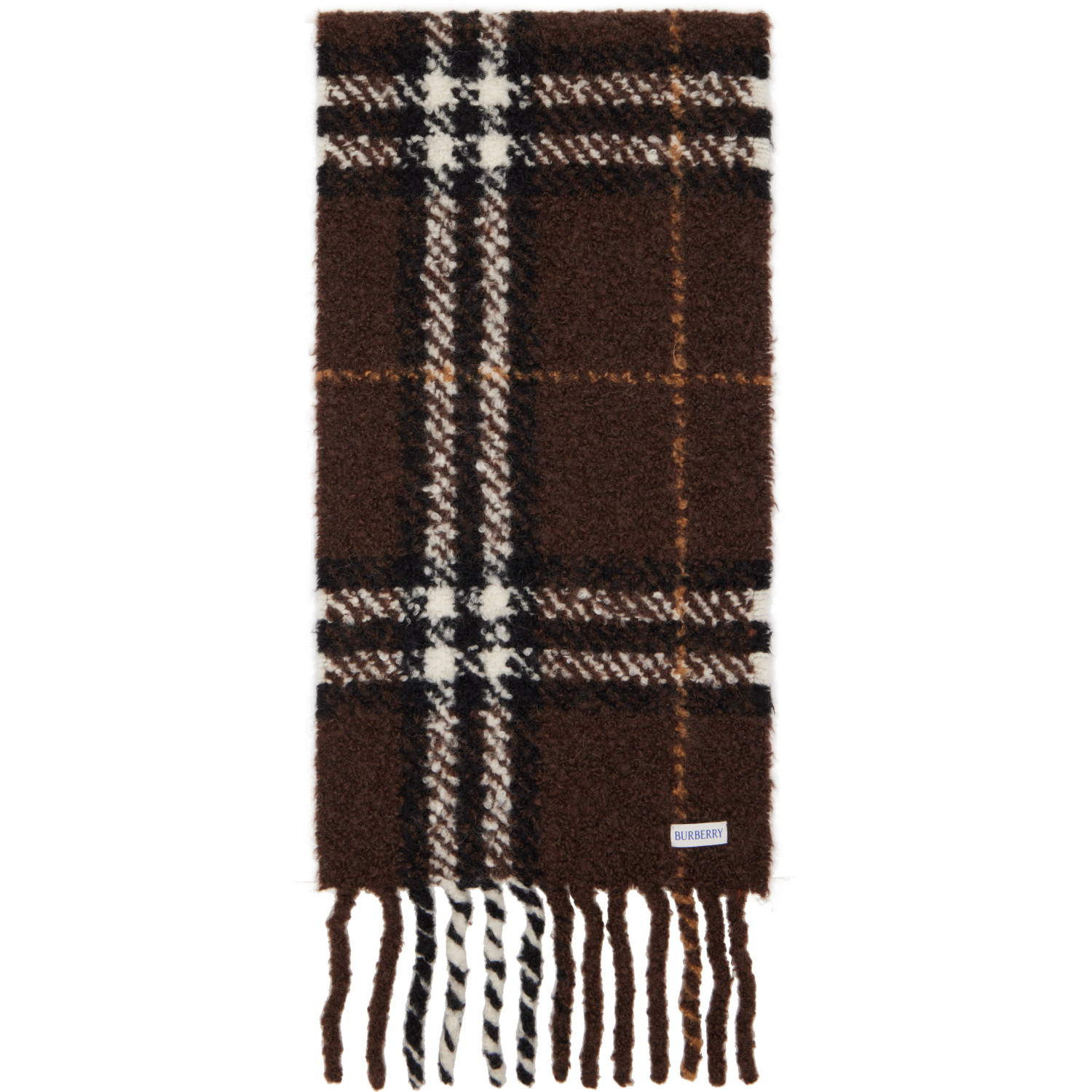 Burberry Brown Check Alpaca Wool Blend Bouclé Scarf