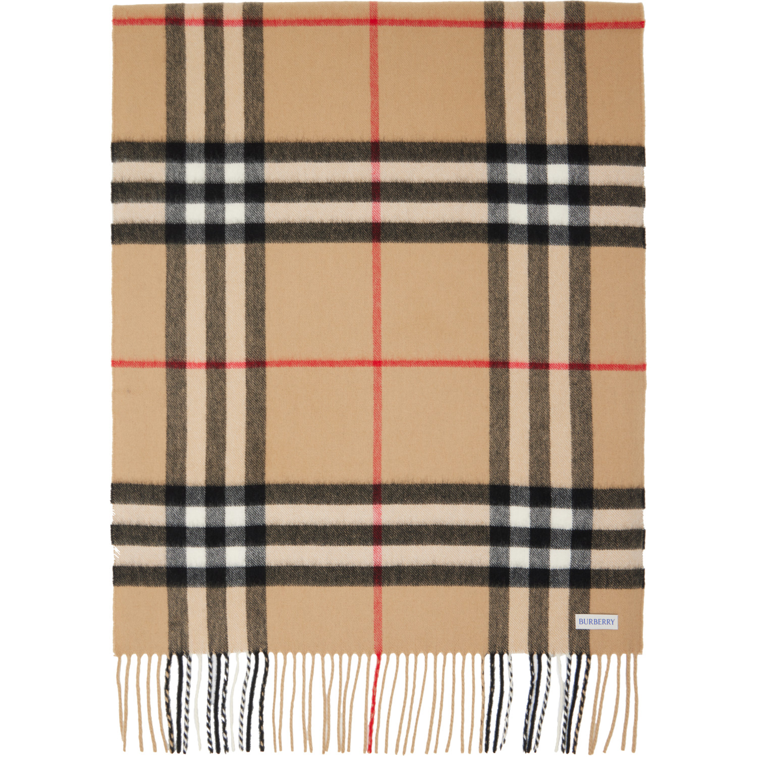Burberry Beige Wide Check Cashmere Scarf