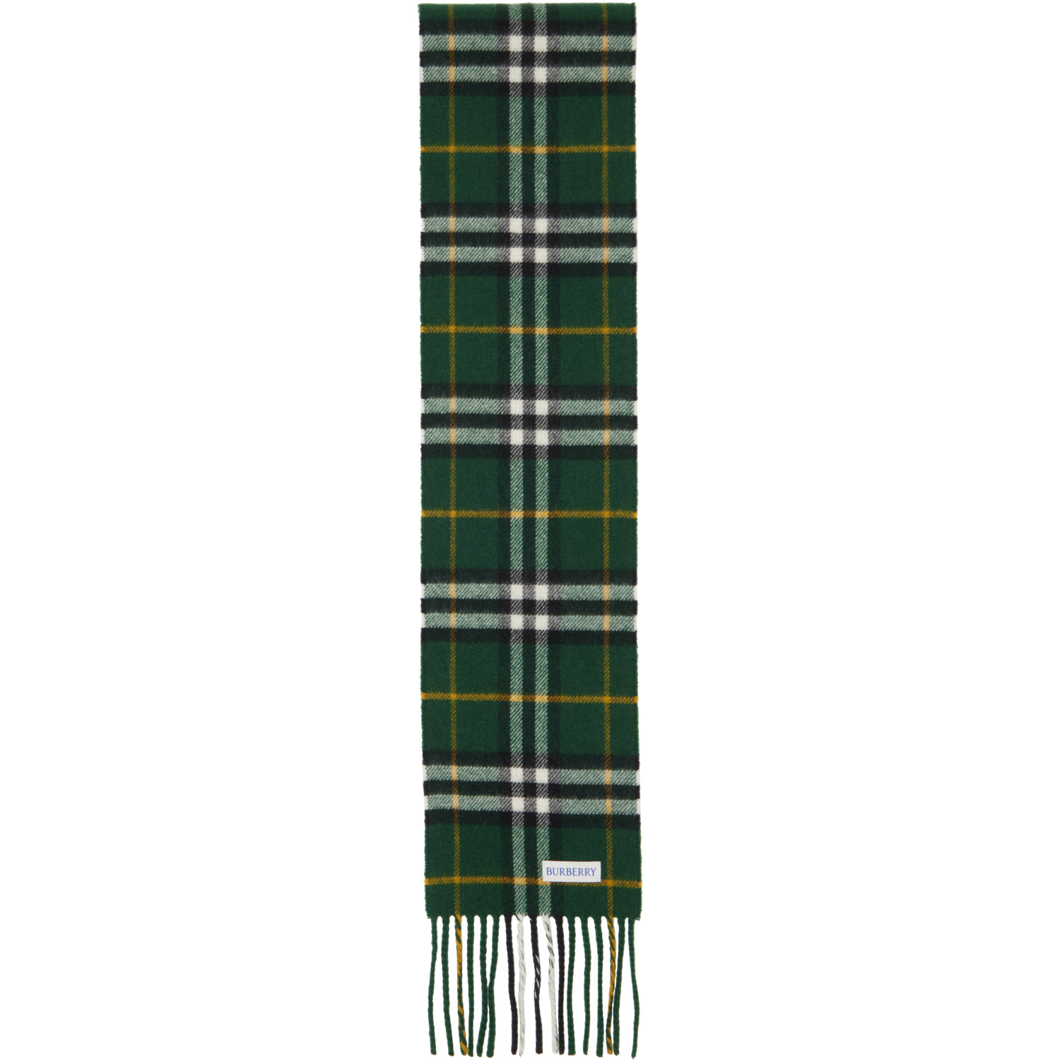 Burberry Green Narrow Check Cashmere Scarf