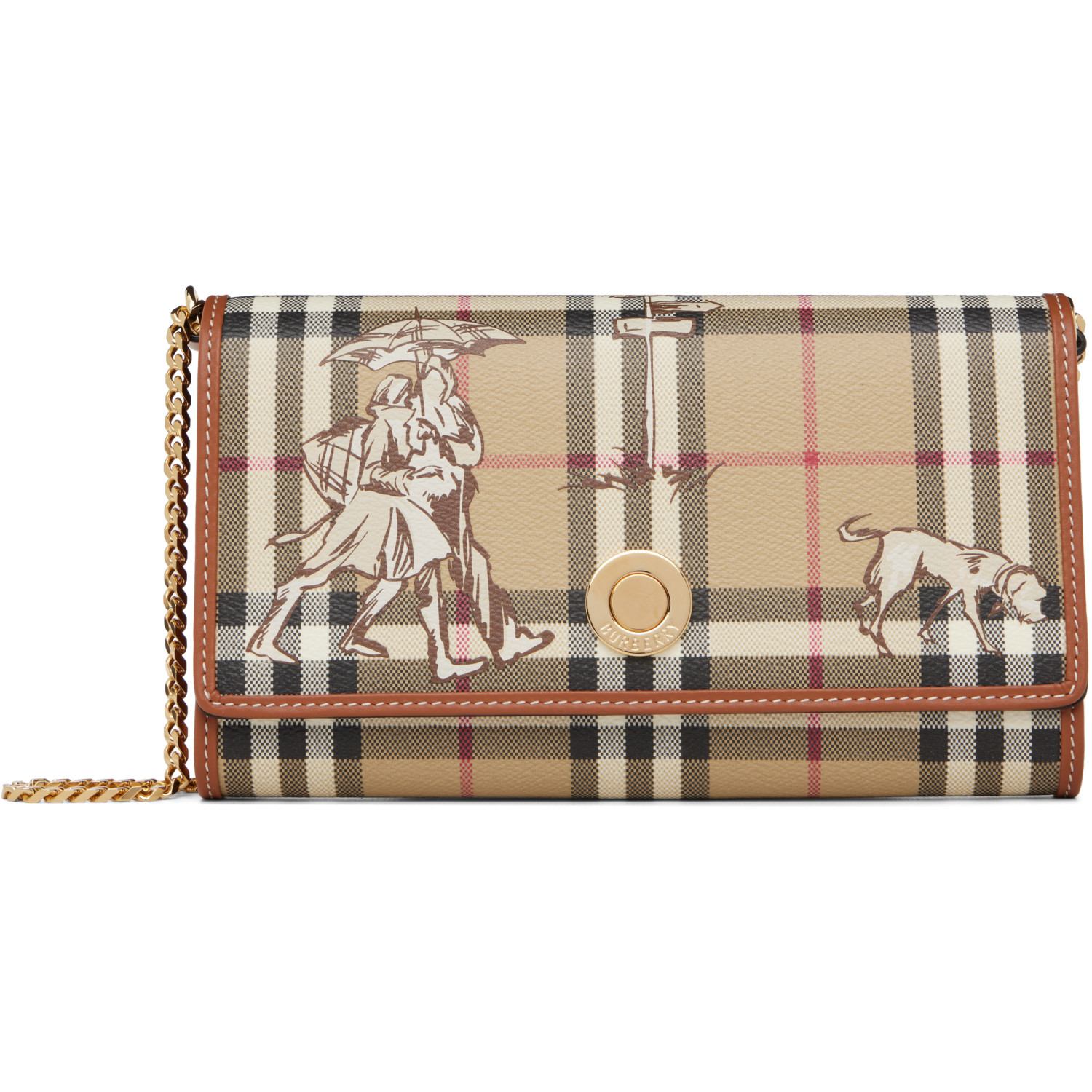 Burberry Beige Check Mates Chain Strap Wallet Bag