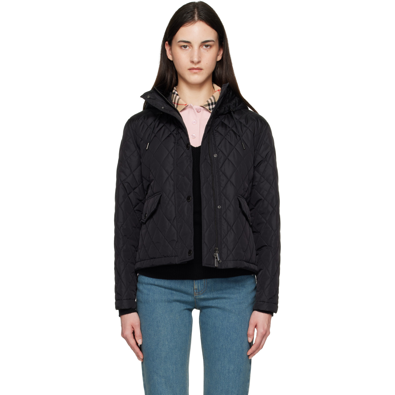 Burberry Black Cropped Quilted Nylon Hooded Jacket