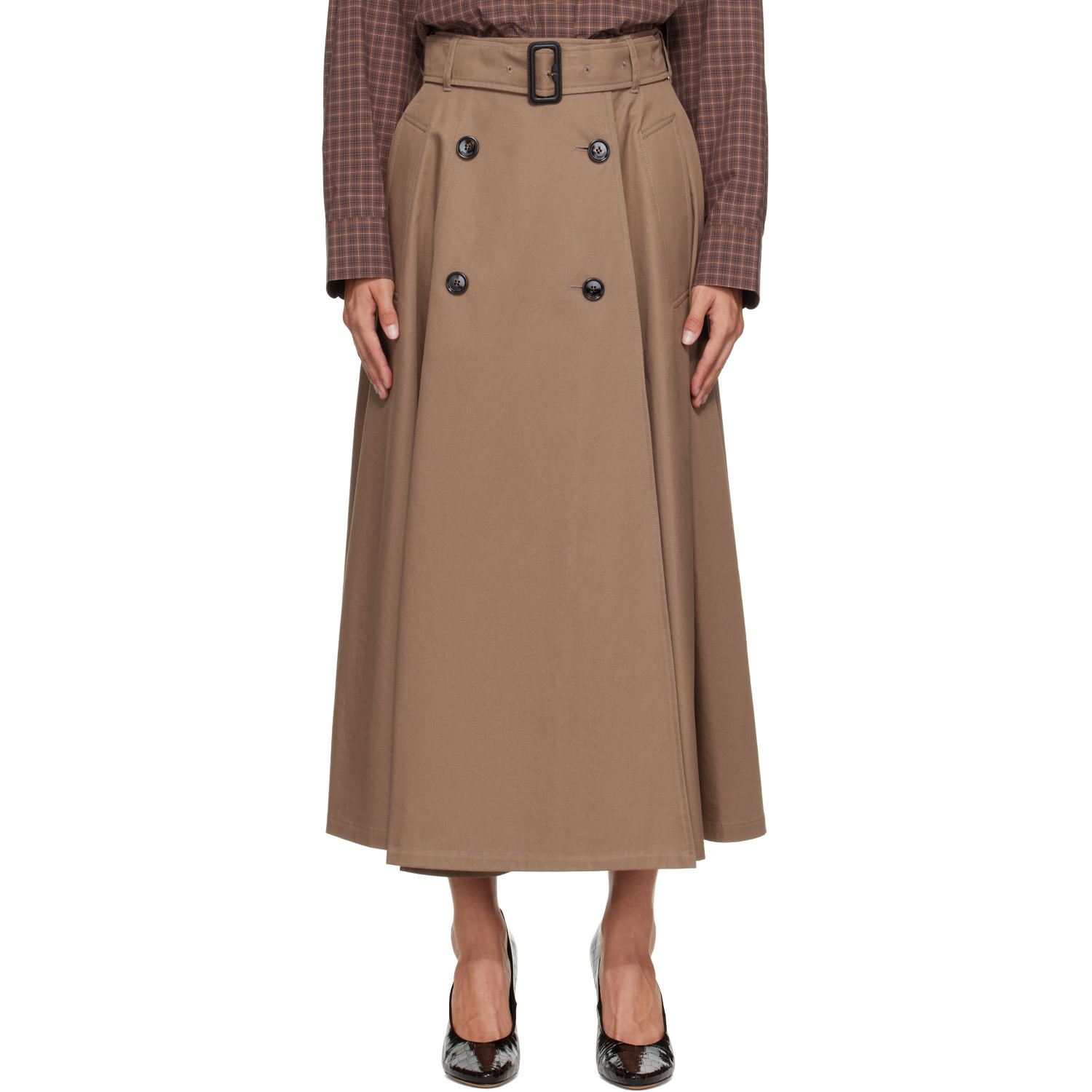 Burberry Brown Gabardine Trench Midi Skirt