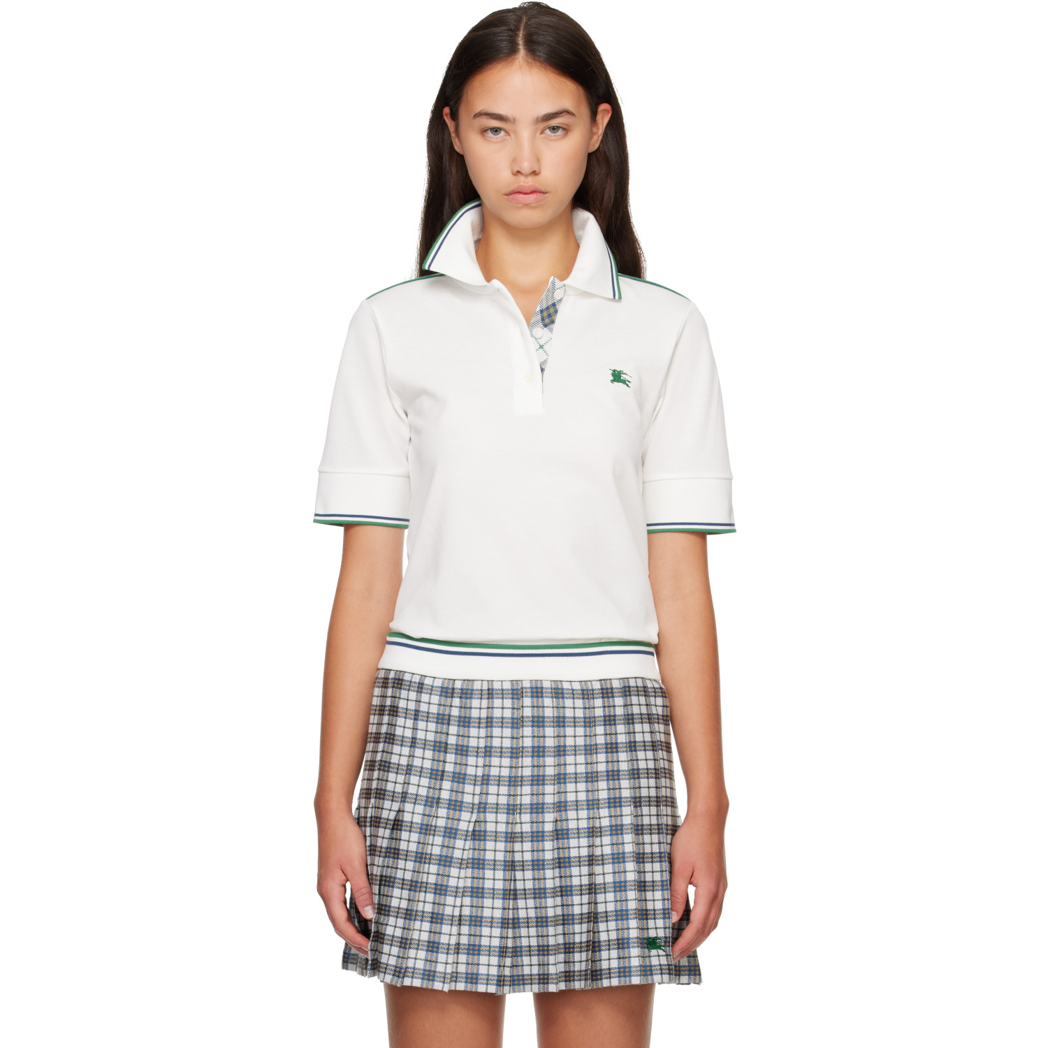 Burberry White Cropped Cotton Tennis Polo