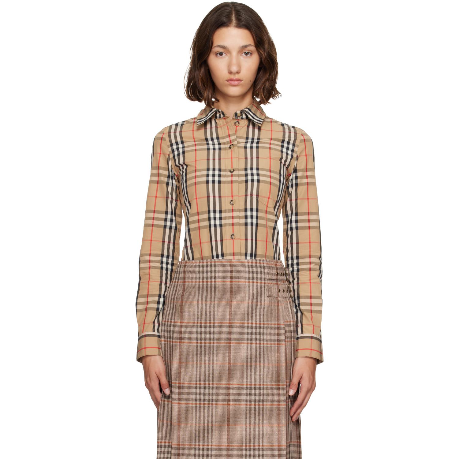 Burberry Beige Check Stretch Cotton Shirt